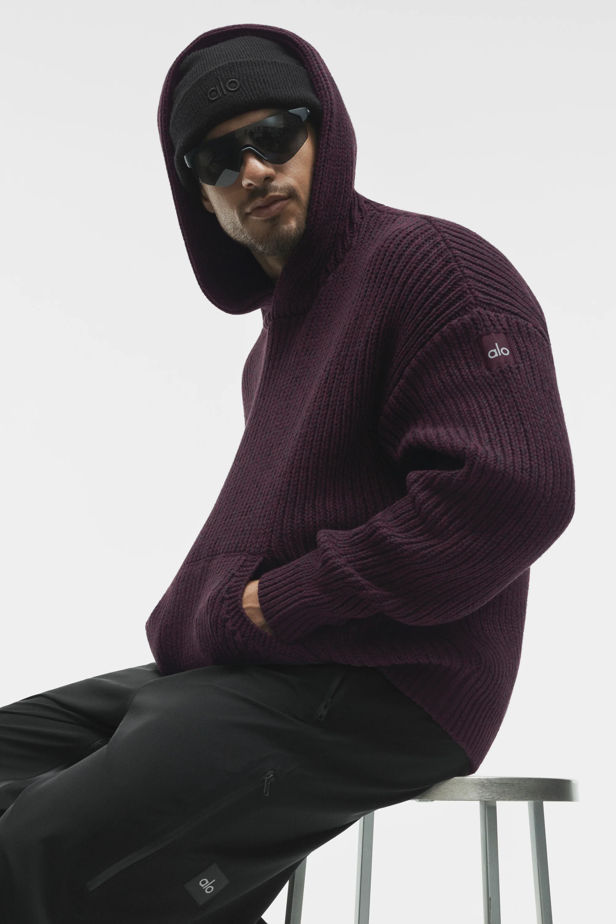 Chunky Knit Rewind Hoodie – Rich Bordeaux Multi