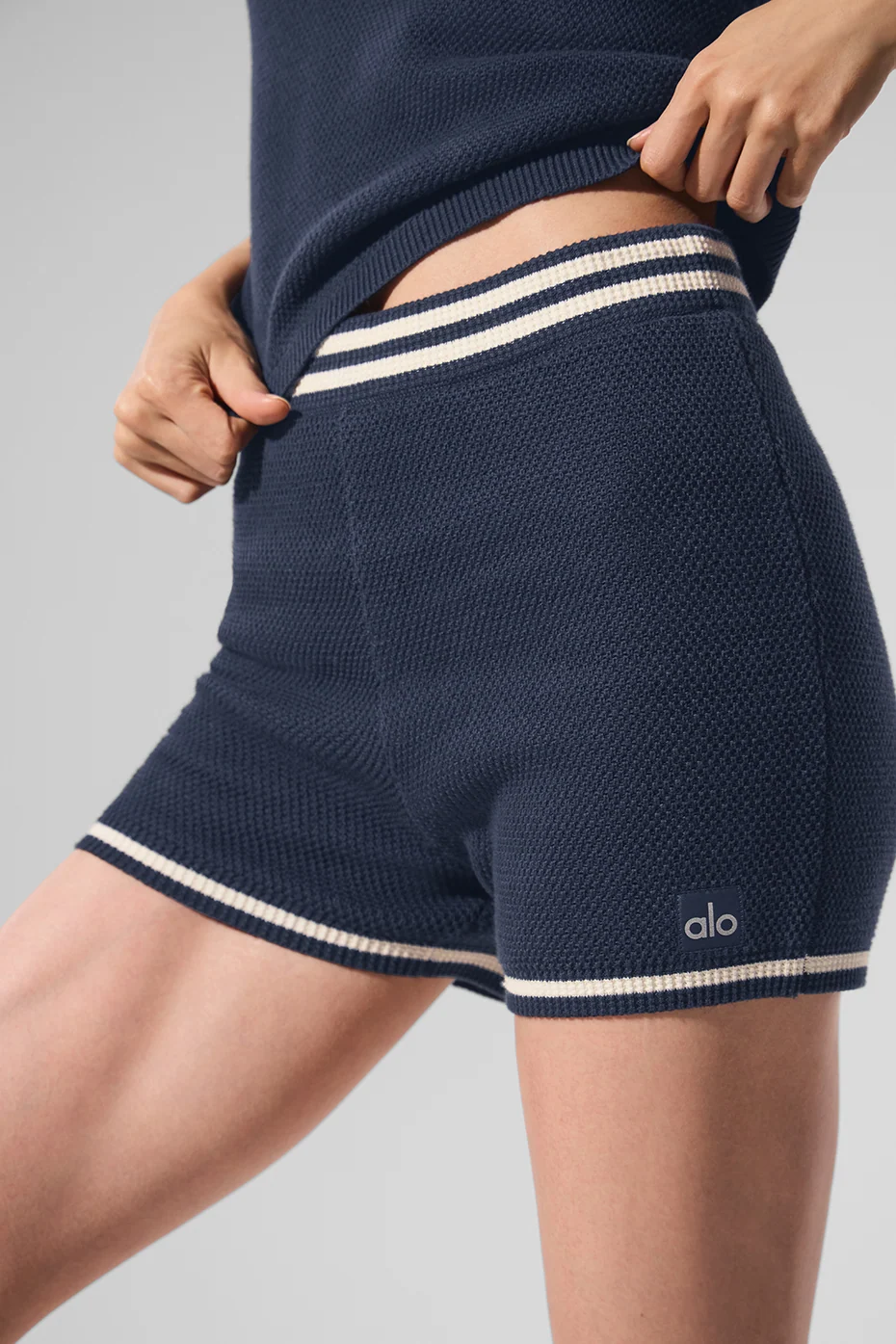 Tennis Club Sweater Knit Hot Short in Navy/Ivory