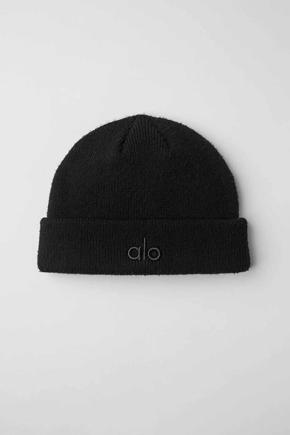 Notable Beanie in Black/Black Ribbed Knit with ALO Logo