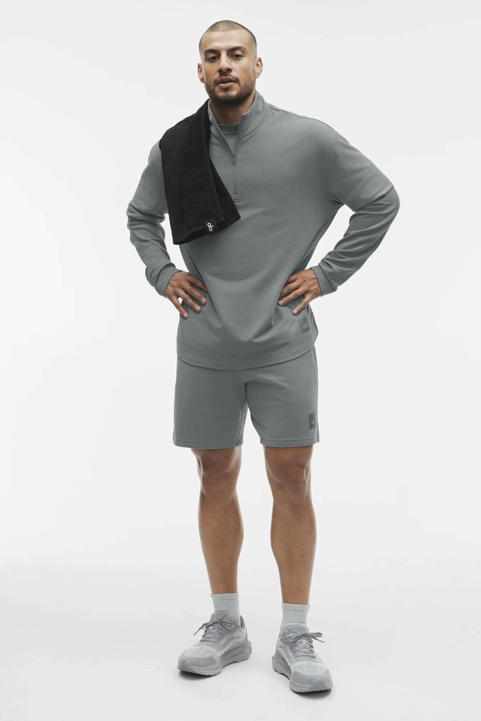 Bluza męska Double Take z długim rękawem 1/4 zip w kolorze Monument
