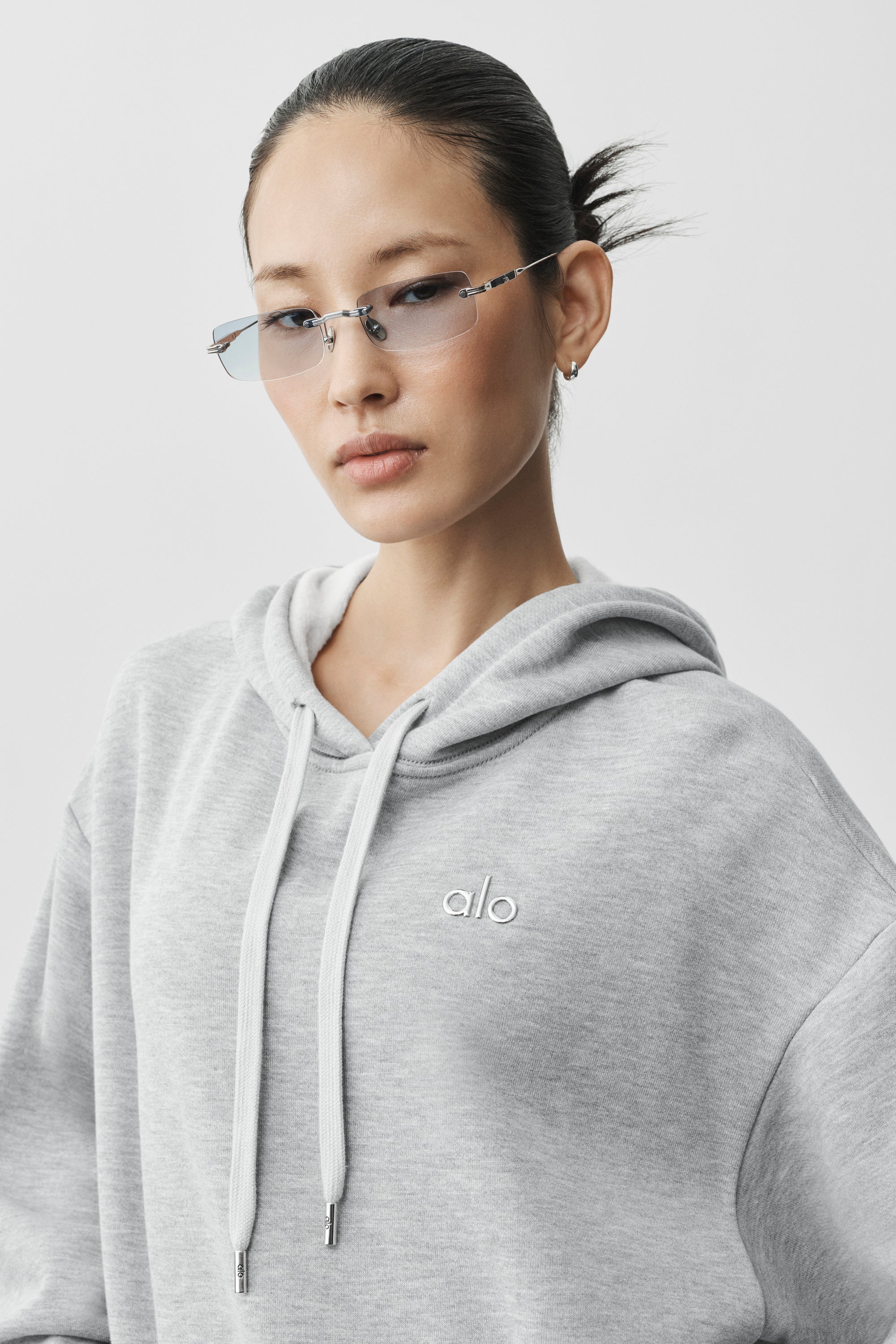 ALO Wire Frame Sunglasses in Chrome Titanium with Blue Gradient Lenses