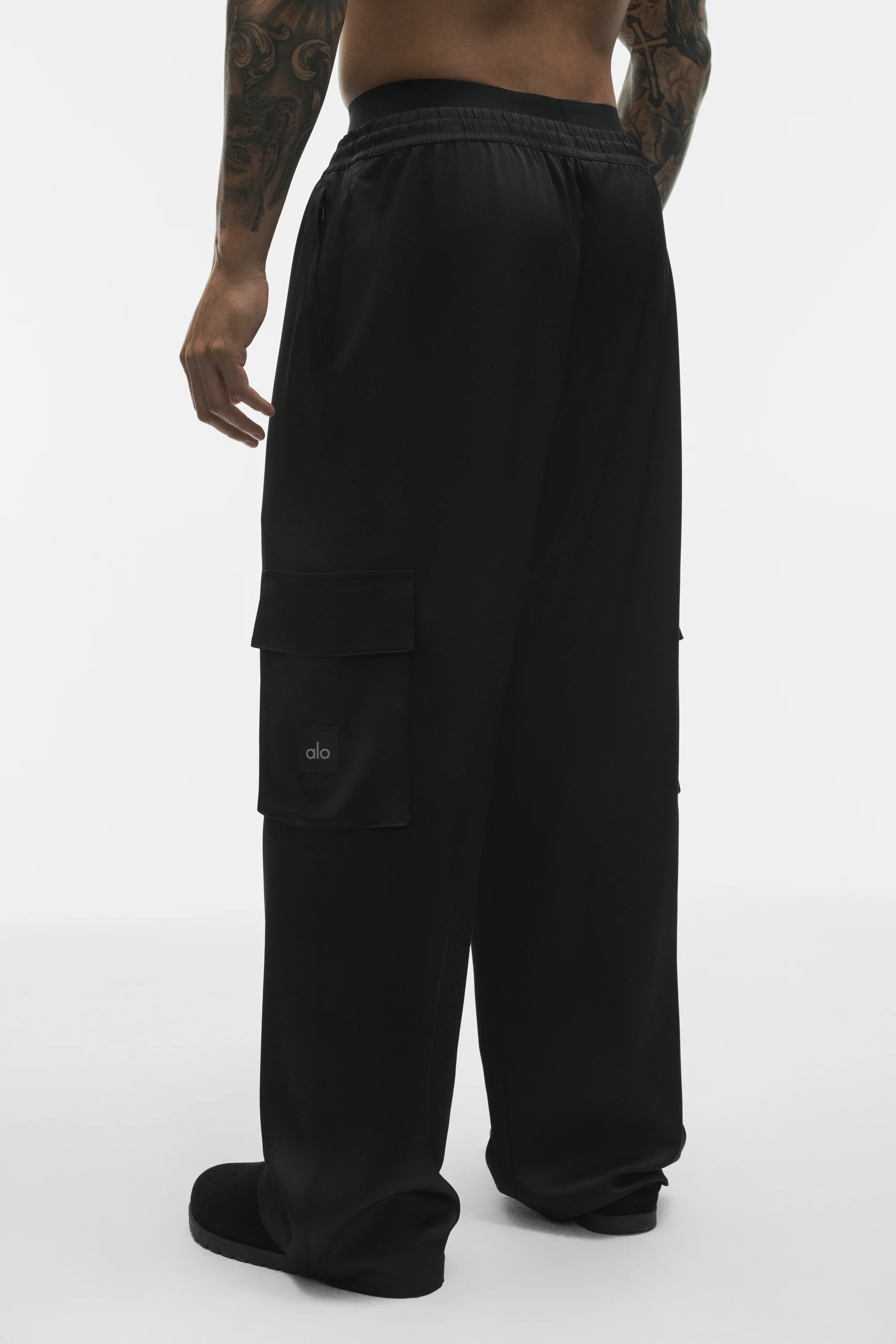 Satin Horizon Straight Leg Cargo Pant in Black