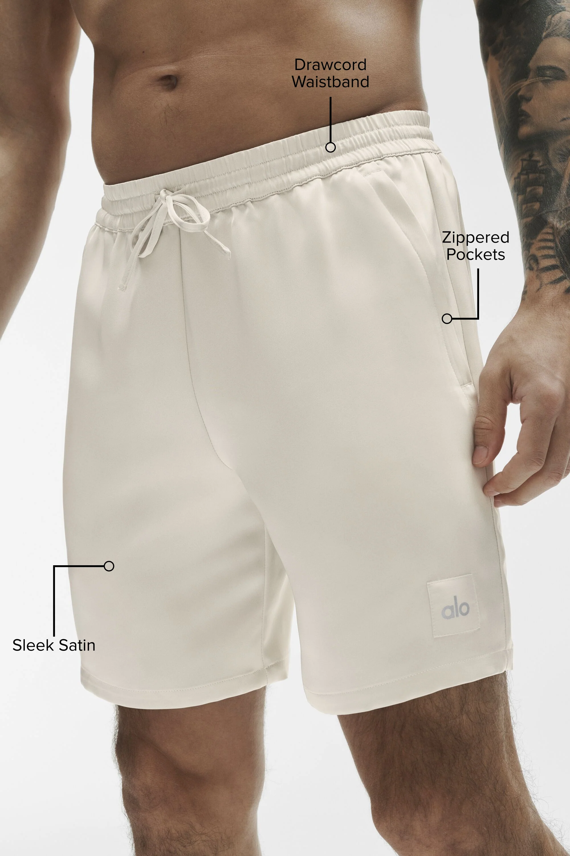 Satin Horizon Short in Bone, 7 Inch Length