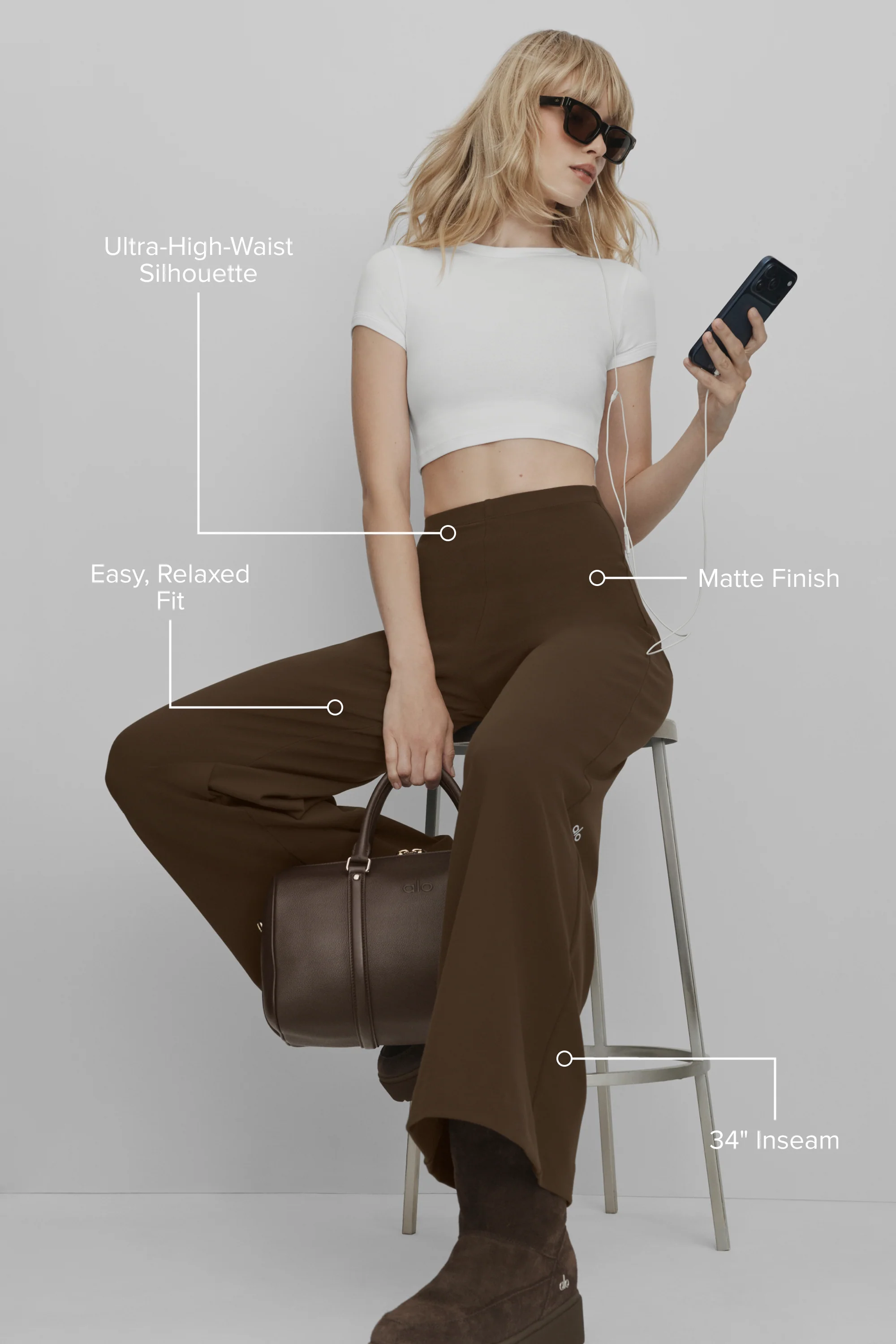 Airbrush High-Waist Wide-Leg-Hose Lang in Espresso
