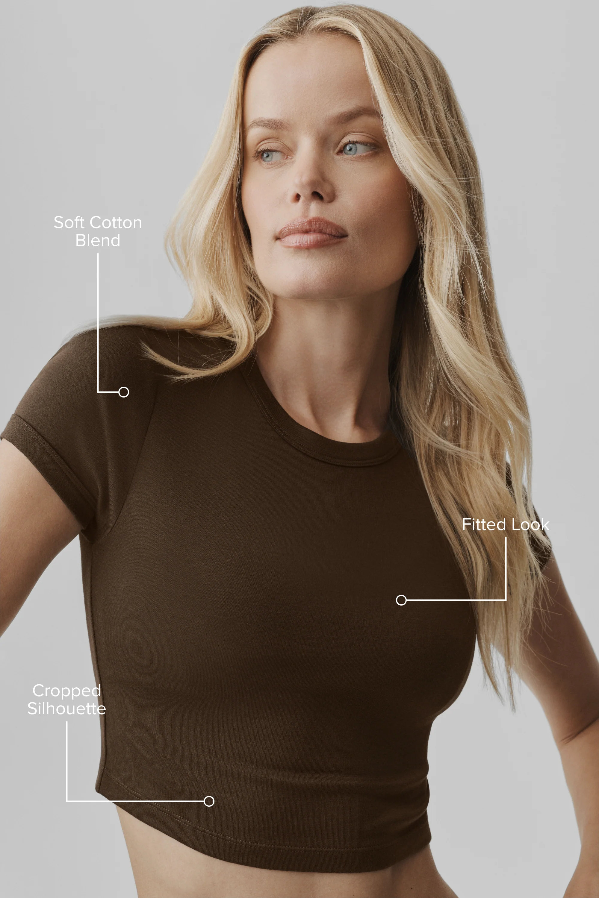 Cropped Timeless Tee in Espresso – Fitted Cotton Blend Top for Women