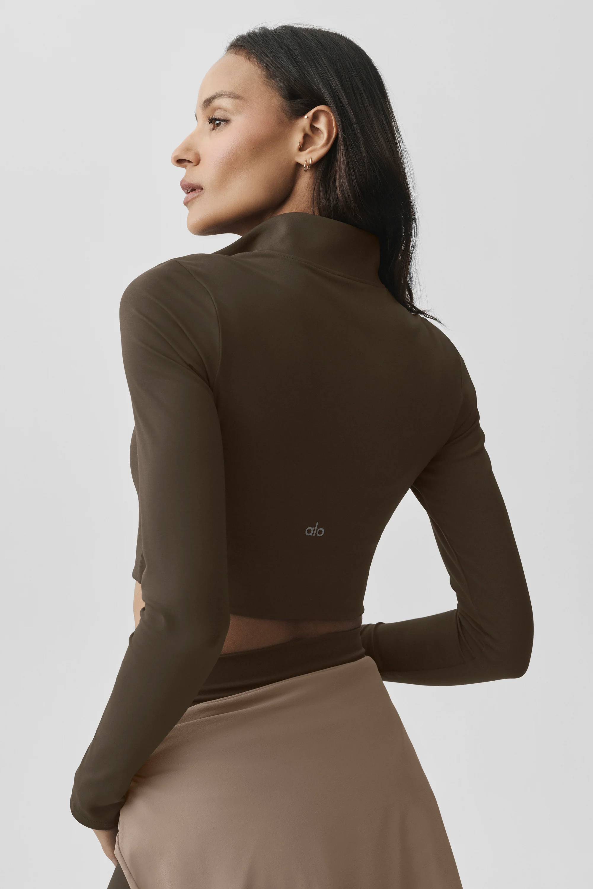 ALO Softsculpt Precision 1/4 Zip Long Sleeve in Espresso