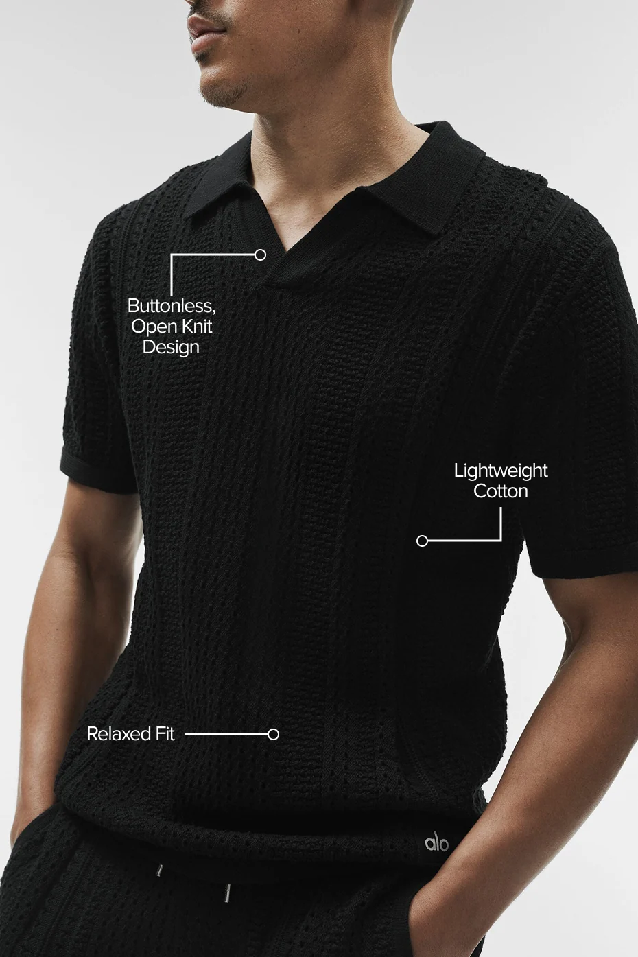 Coastline Knit Short Sleeve Polo in Black for Men