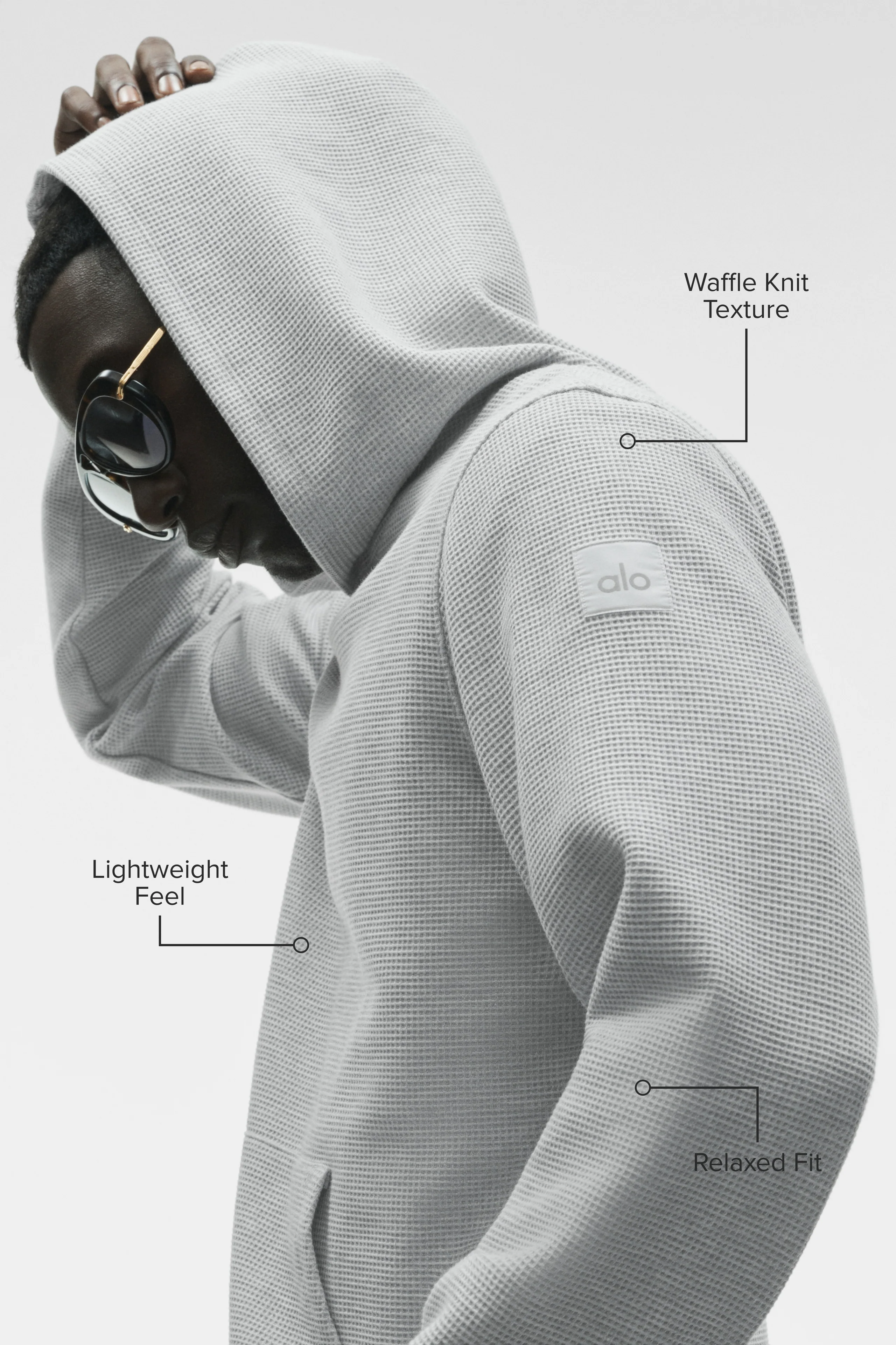 Waffle Lounge Hoodie in Athletic Heather Grey with Ribbed Cuffs
