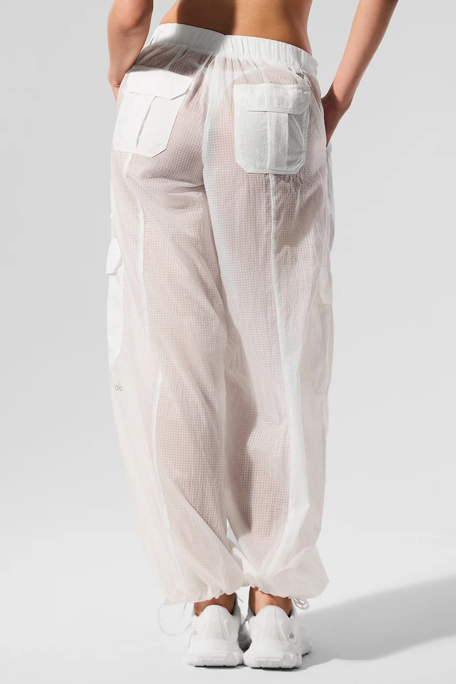 Sheer Game Time Wide Leg Jogger in White Ripstop