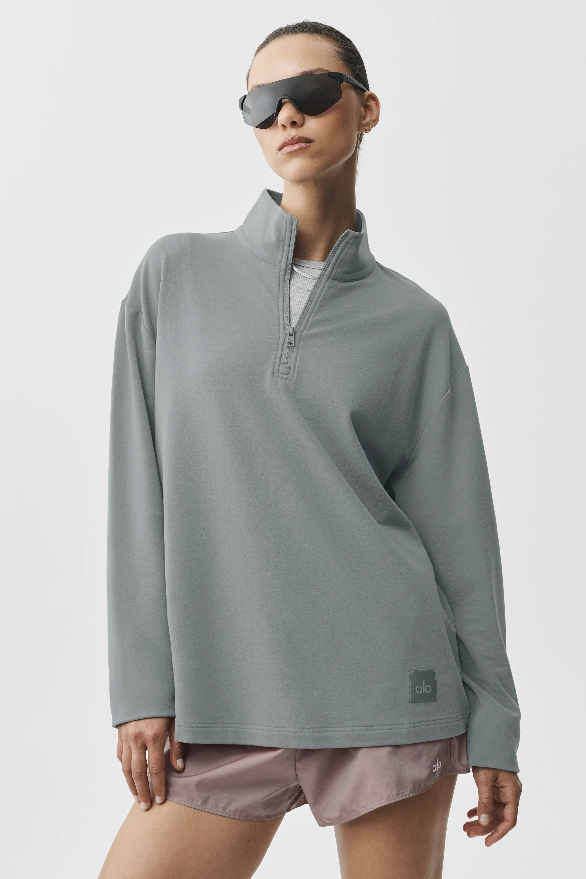 Double Take Long Sleeve 1/4 Zip Top in Monument for Training and Travel