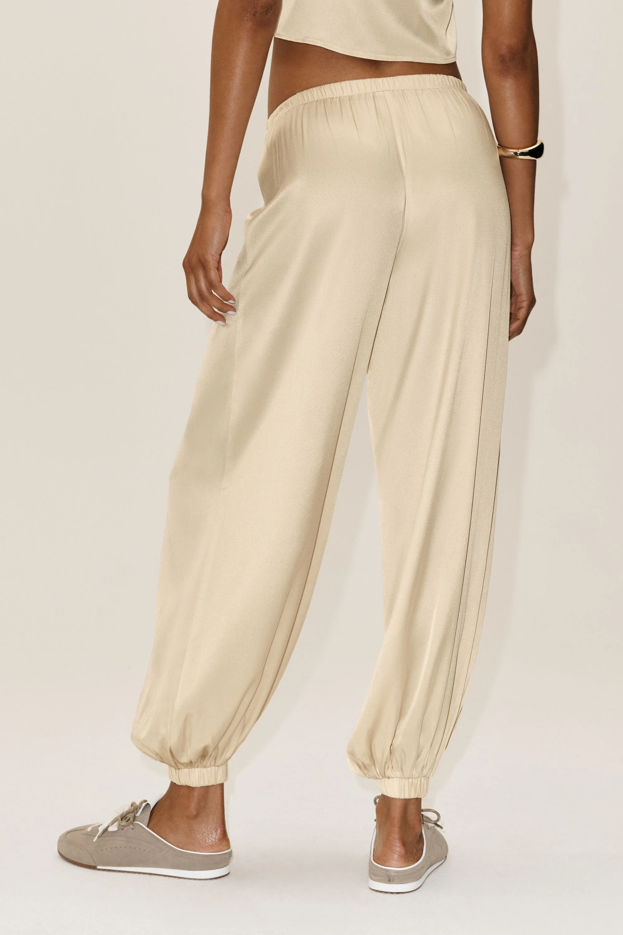 Silk Blend High-Waist Radiance Pant in Sandy Beige