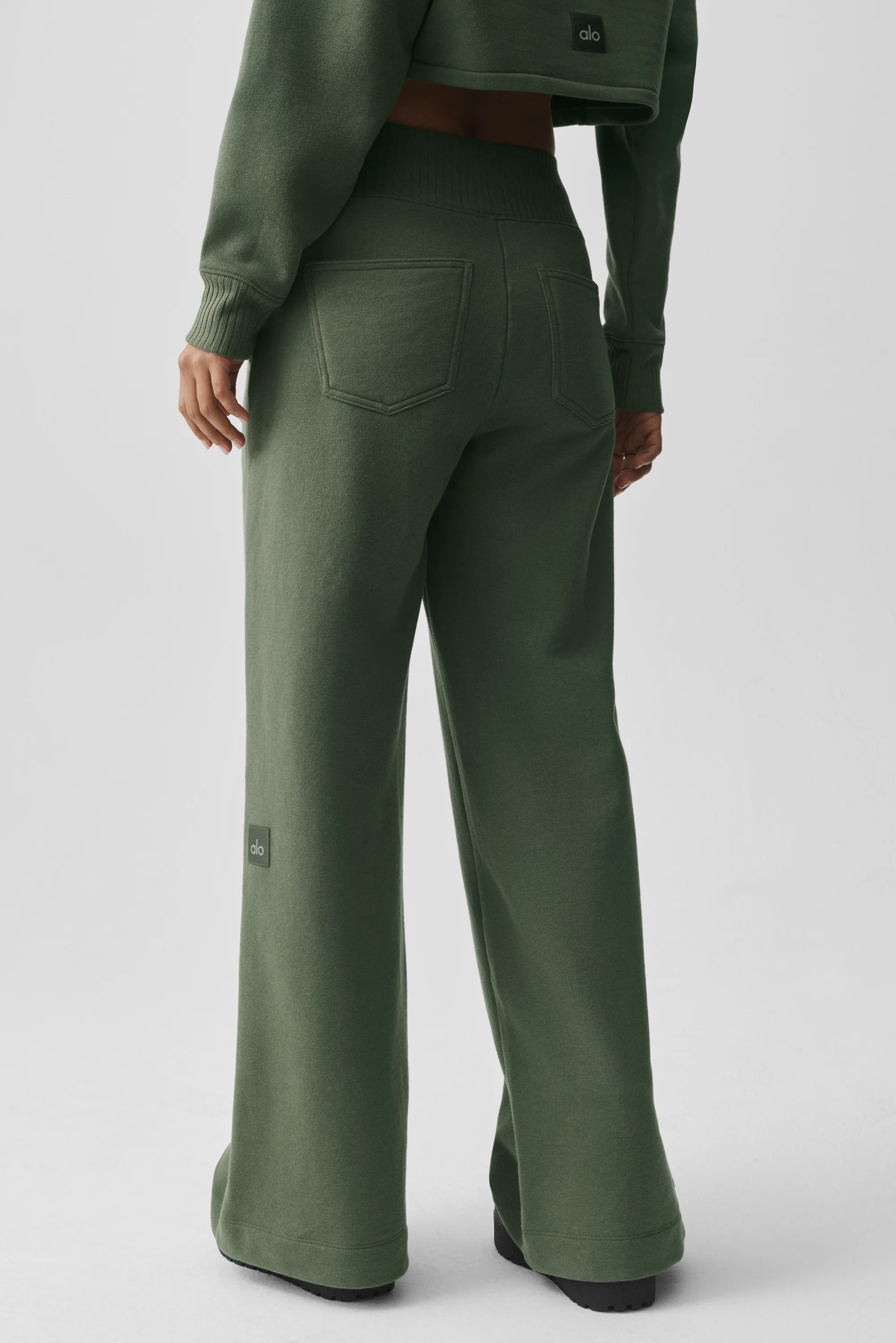 Serenity Wide Leg Sweatpant in Bamboo Green for Post-Workout Ease