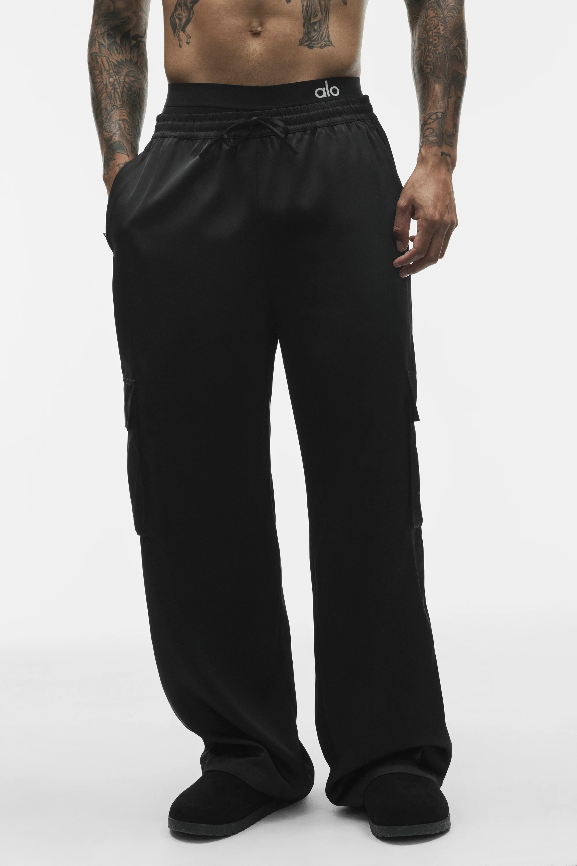 Satin Horizon Straight Leg Cargo Pant in Black
