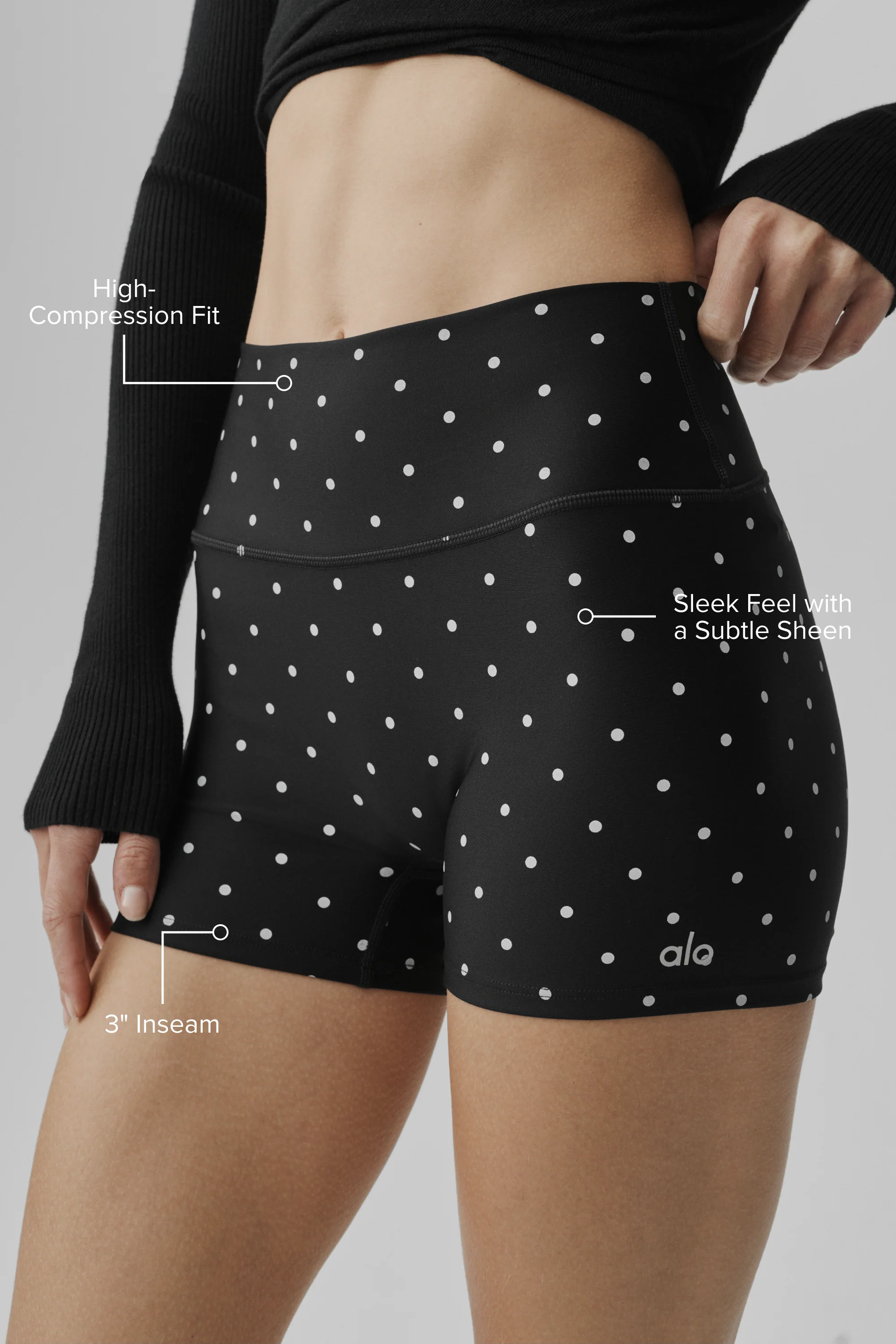 3 Inch Airlift Polka Dot High-Waist Short in Black and White