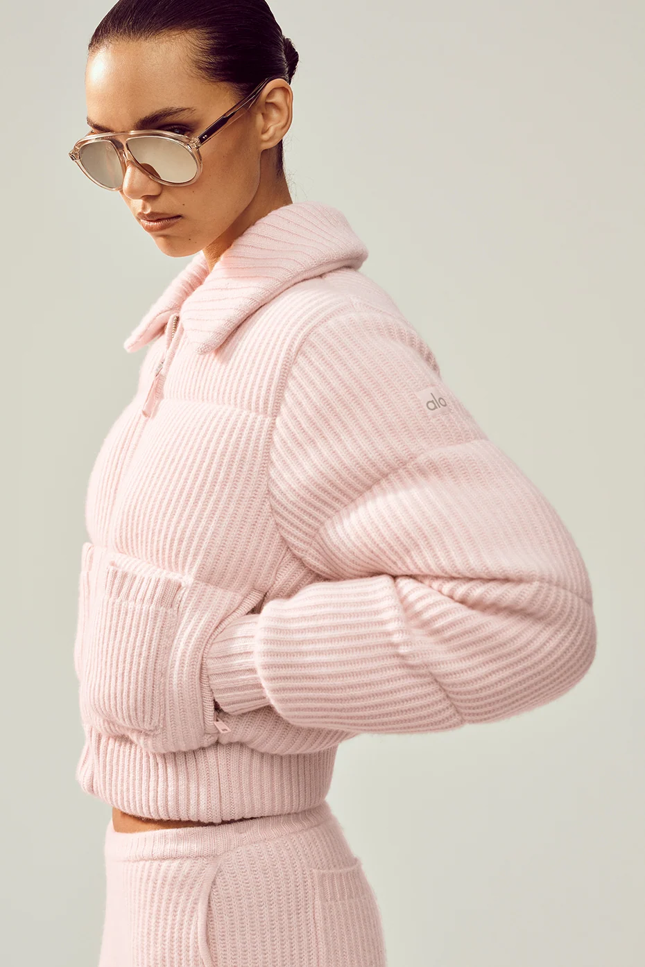 Cashmere Northstar Sweater Puffer in Frosted Pink with Quilted Knit