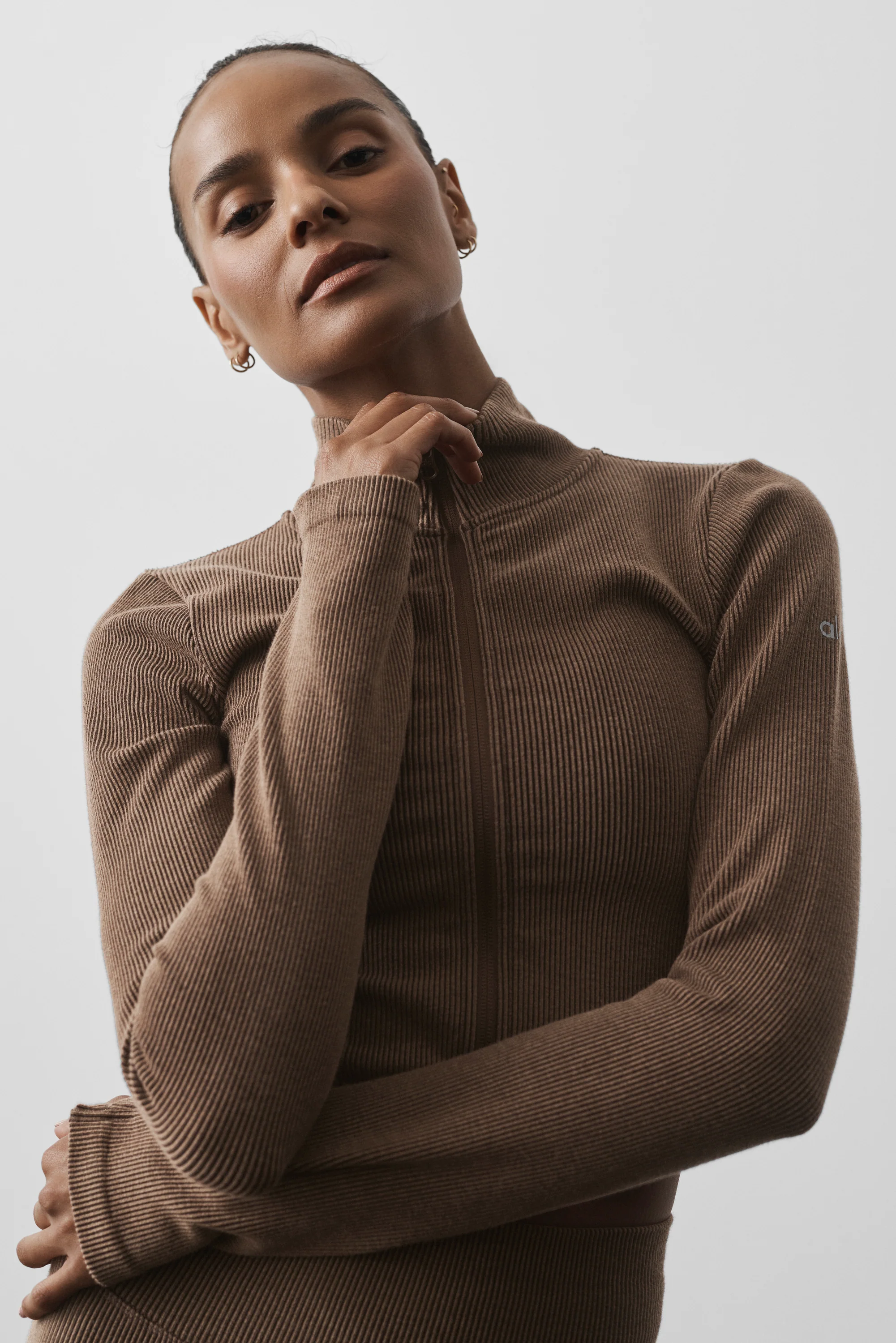 Naadloos two tone rib jasje in Java Brown voor dames