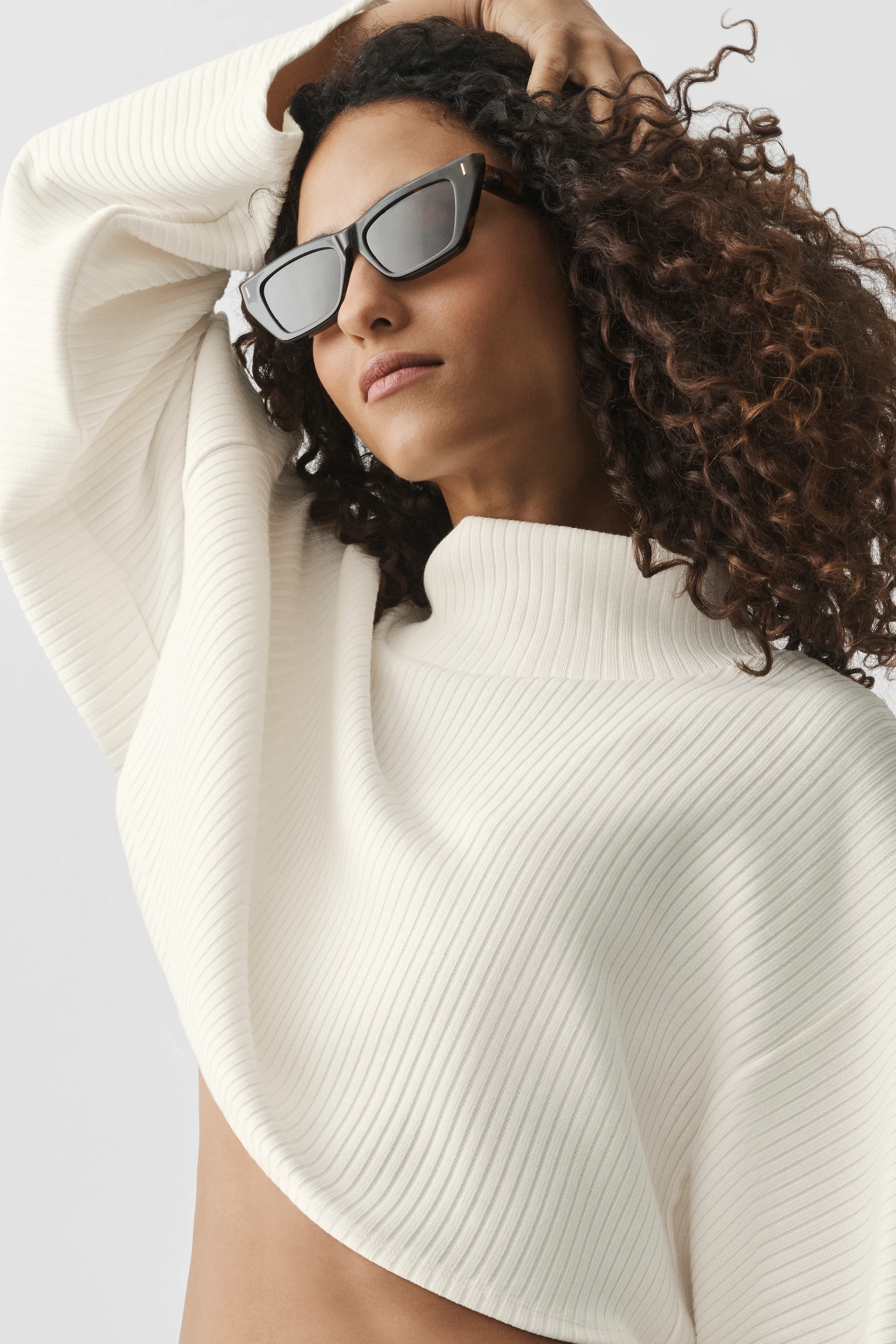 Ribbed Cropped Reset Long Sleeve Top in Ivory