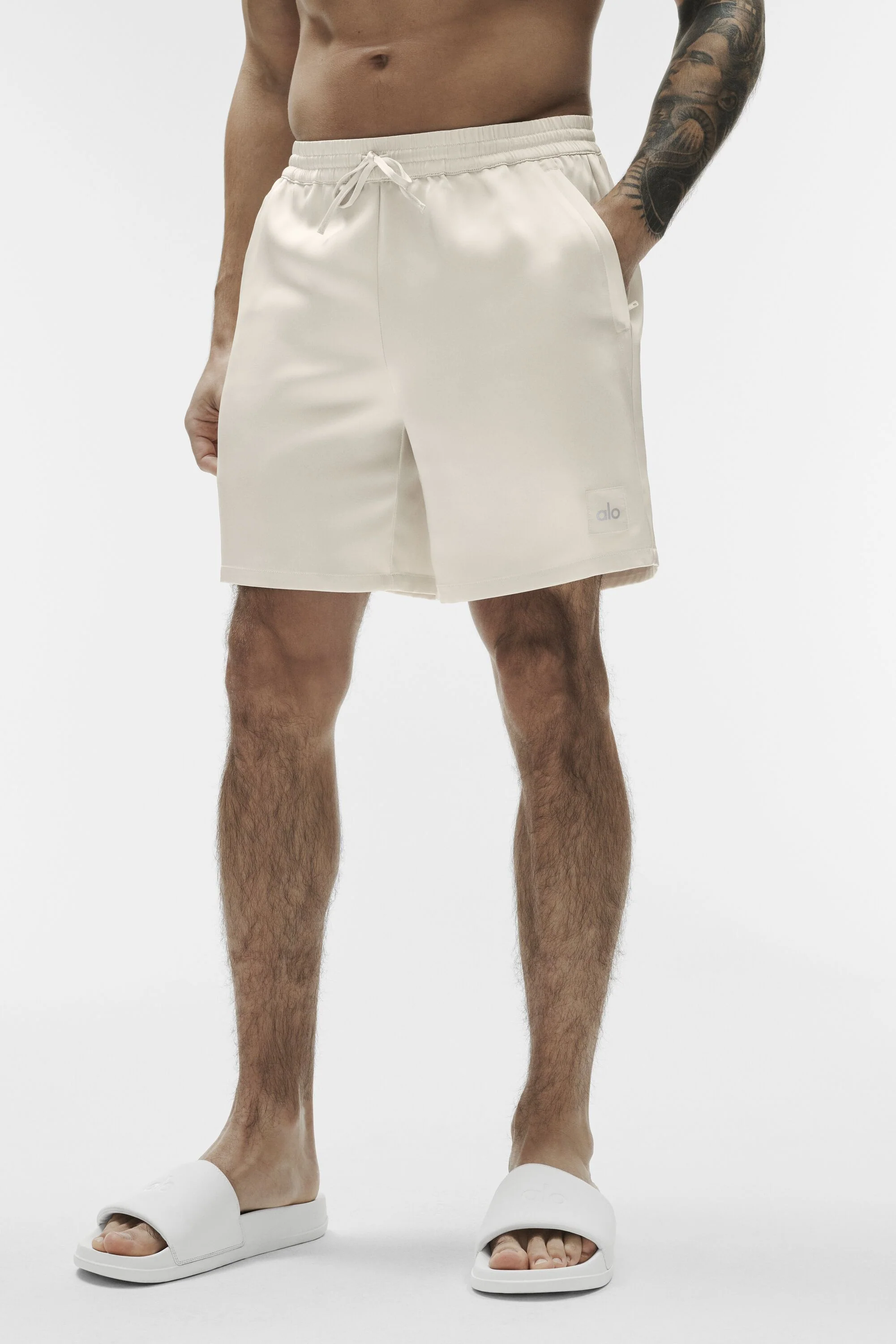 Satin Horizon Short in Bone, 7 Inch Length