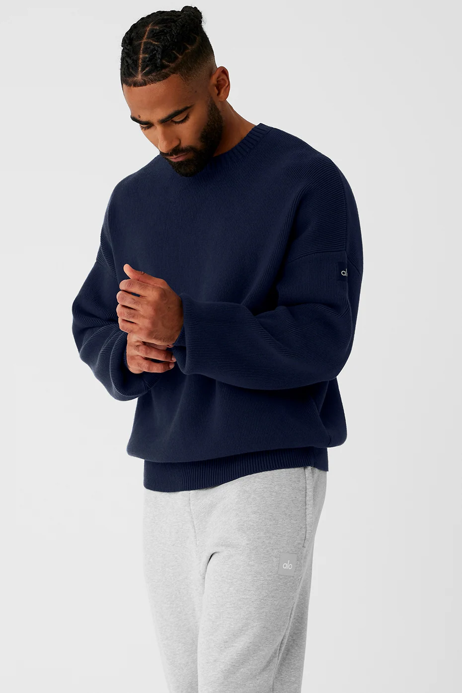 Pull col rond Scholar marine, maille épaisse oversize