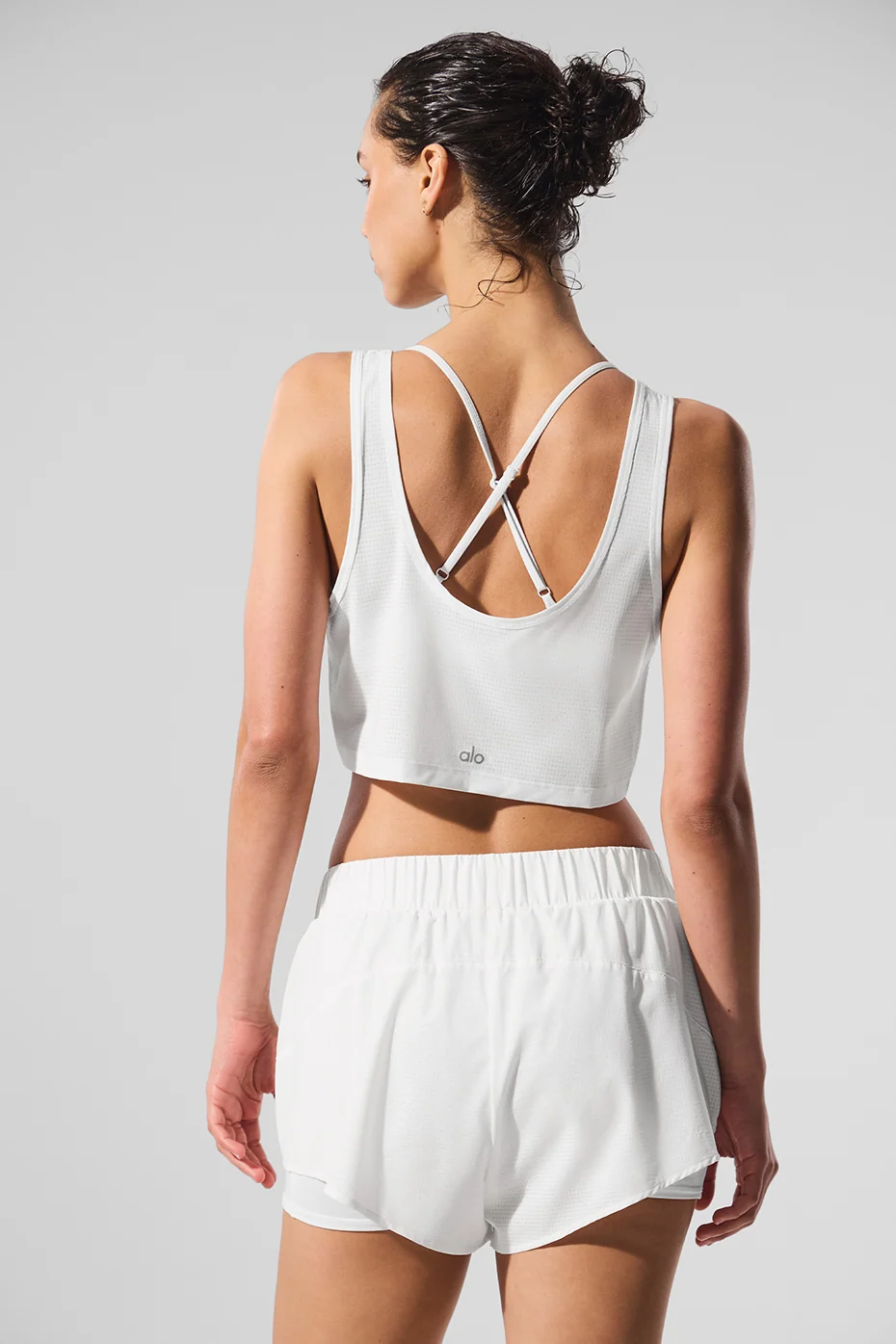 Débardeur court Sport Star blanc en tissu perforé léger
