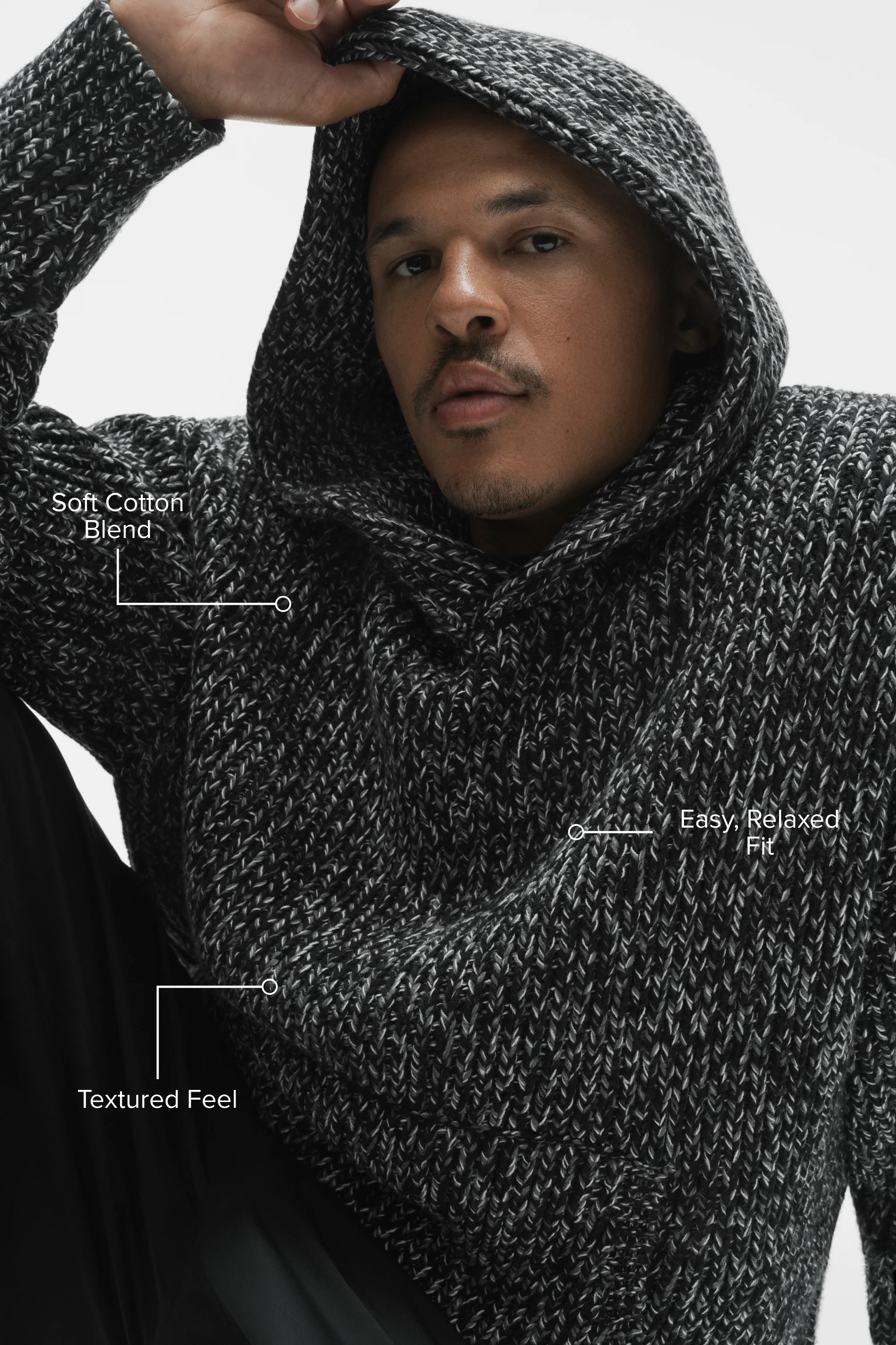 Chunky Knit Rewind Hoodie in Black Multi