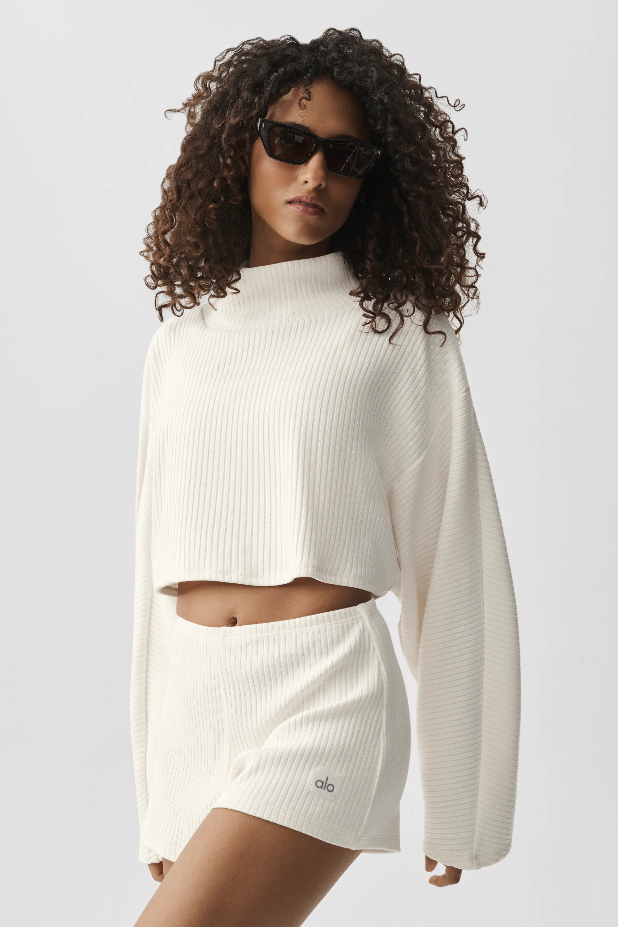 Ribbed Cropped Reset Long Sleeve Top in Ivory