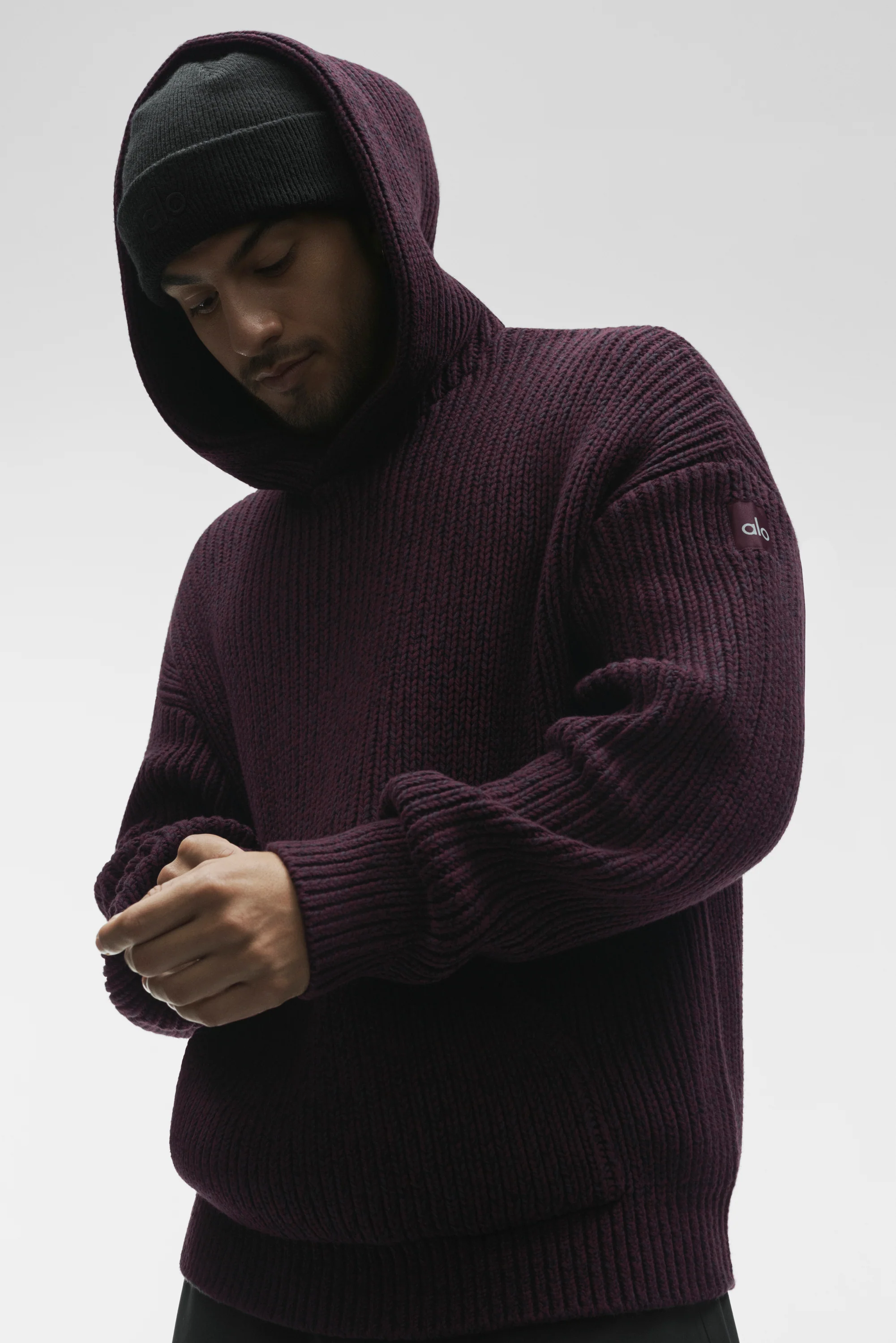 Chunky Knit Rewind Hoodie – Rich Bordeaux Multi