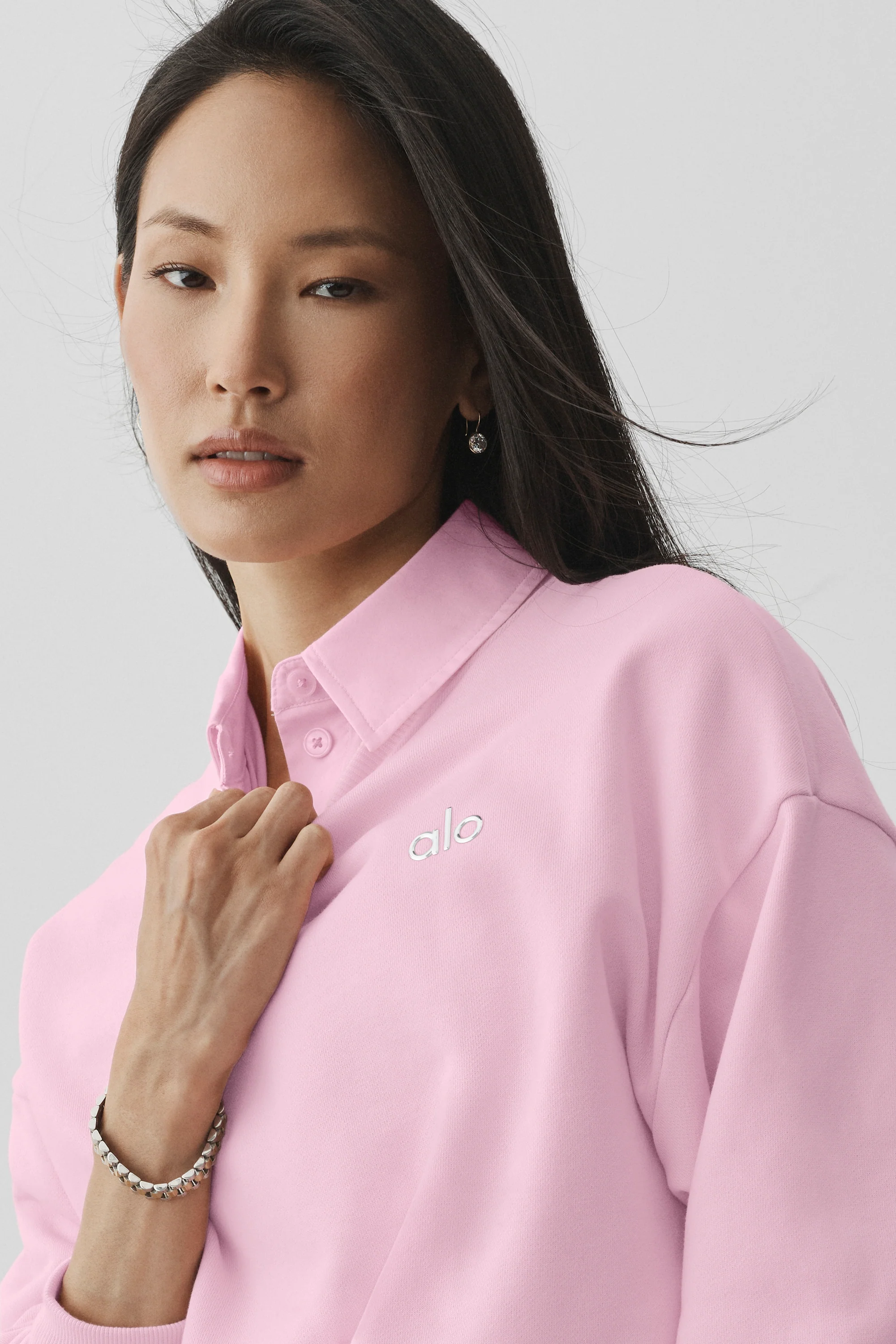 Accolade Crew Neck Pullover in Pink Marshmallow French Terry