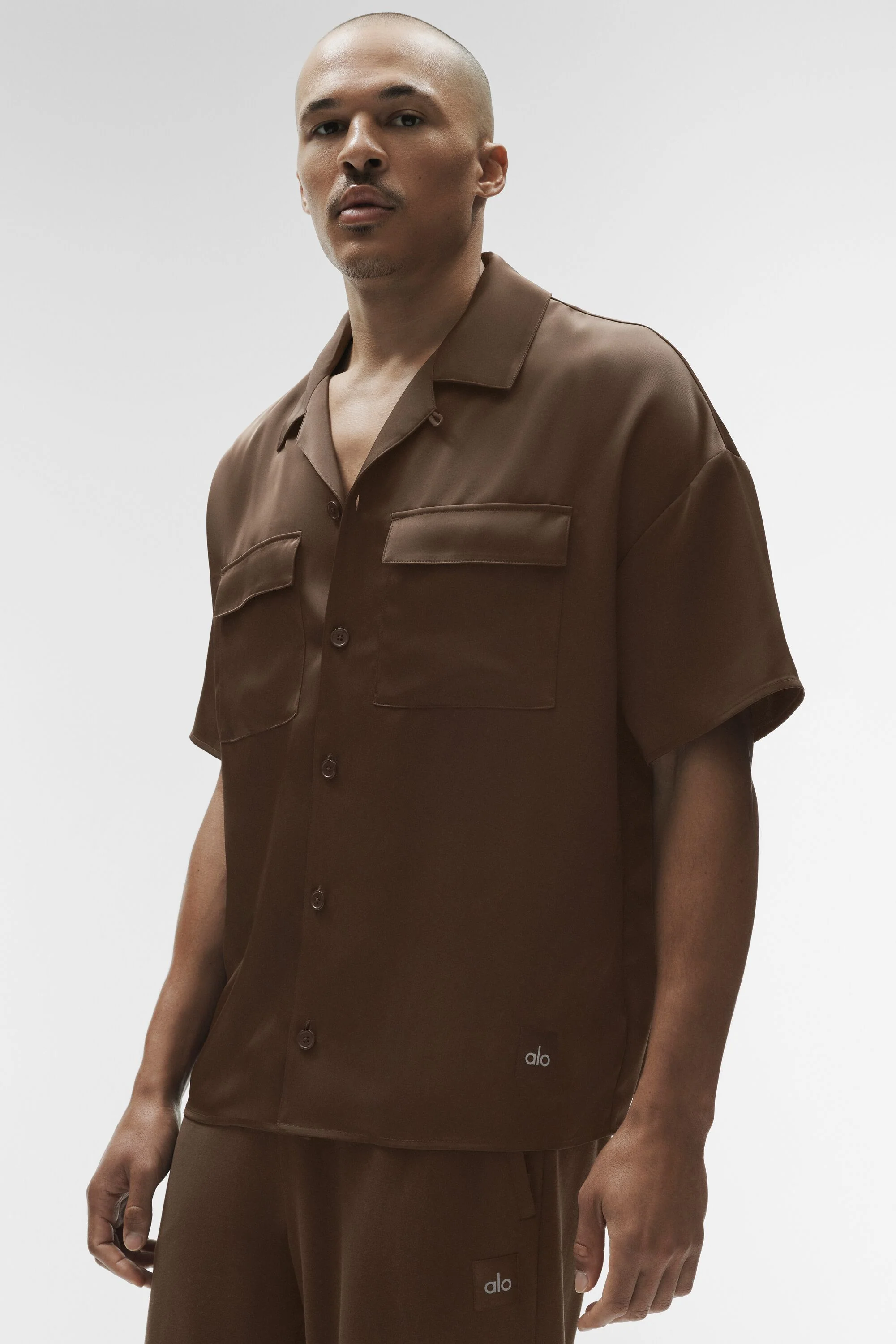 Chemise manches courtes satinée Horizon coloris espresso