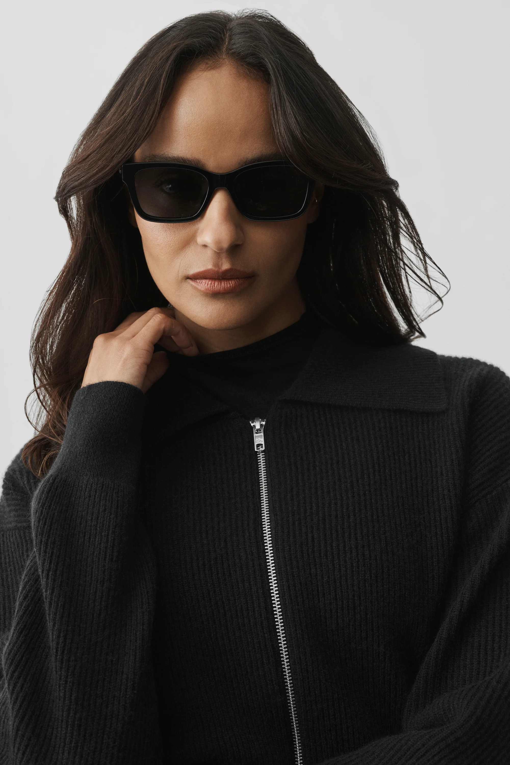 Cashmere Wool Harmony Full Zip Jacket in Black
