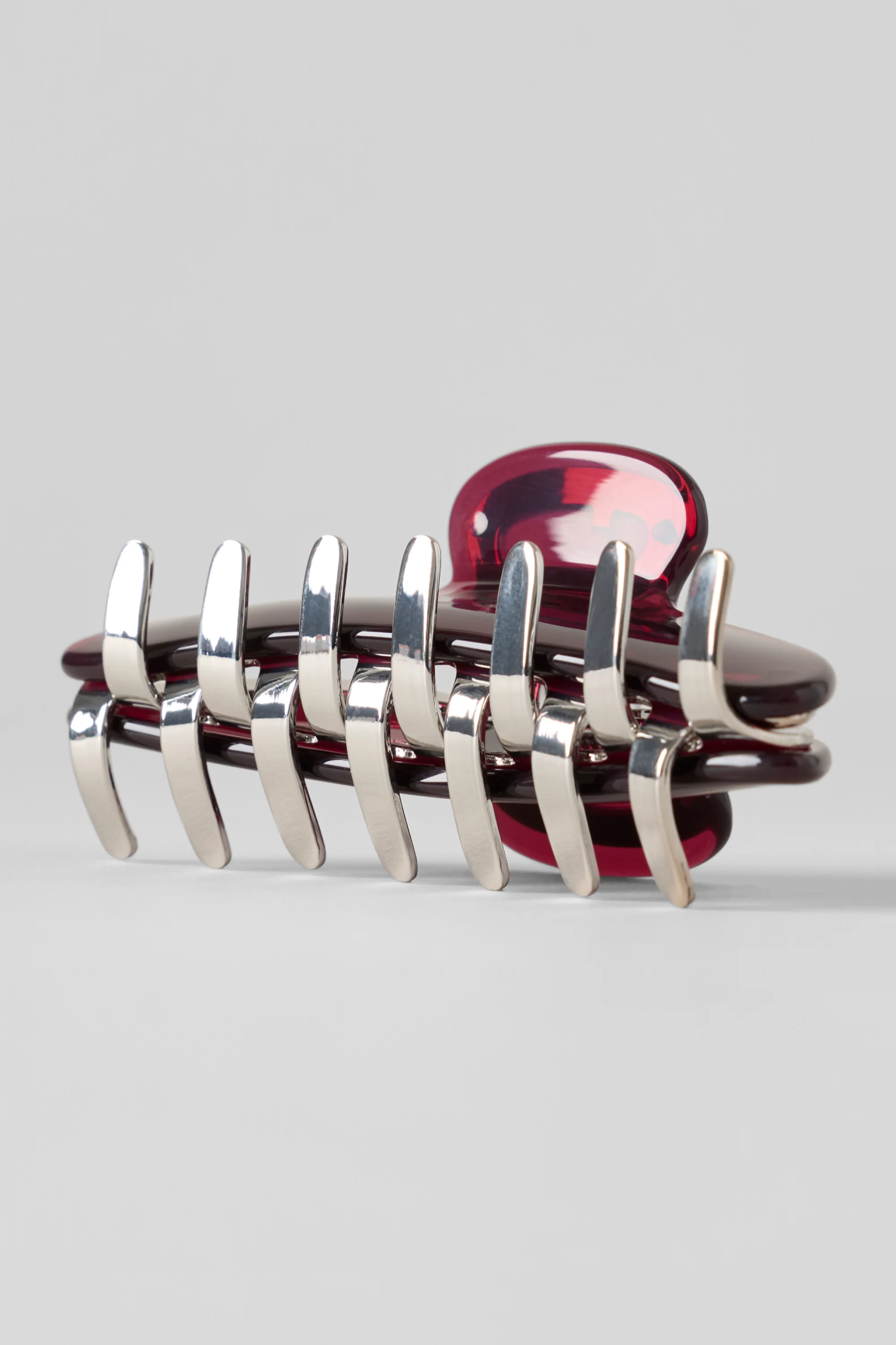 Acrylic Illusion Claw Clip in Rich Bordeaux and Chrome