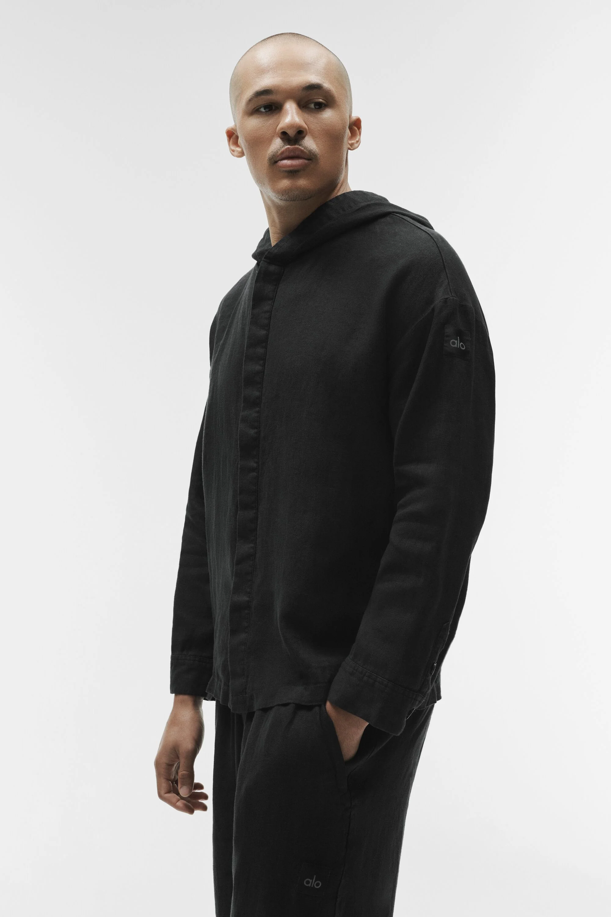 Sweat à capuche boutonné Linen Days noir pour homme