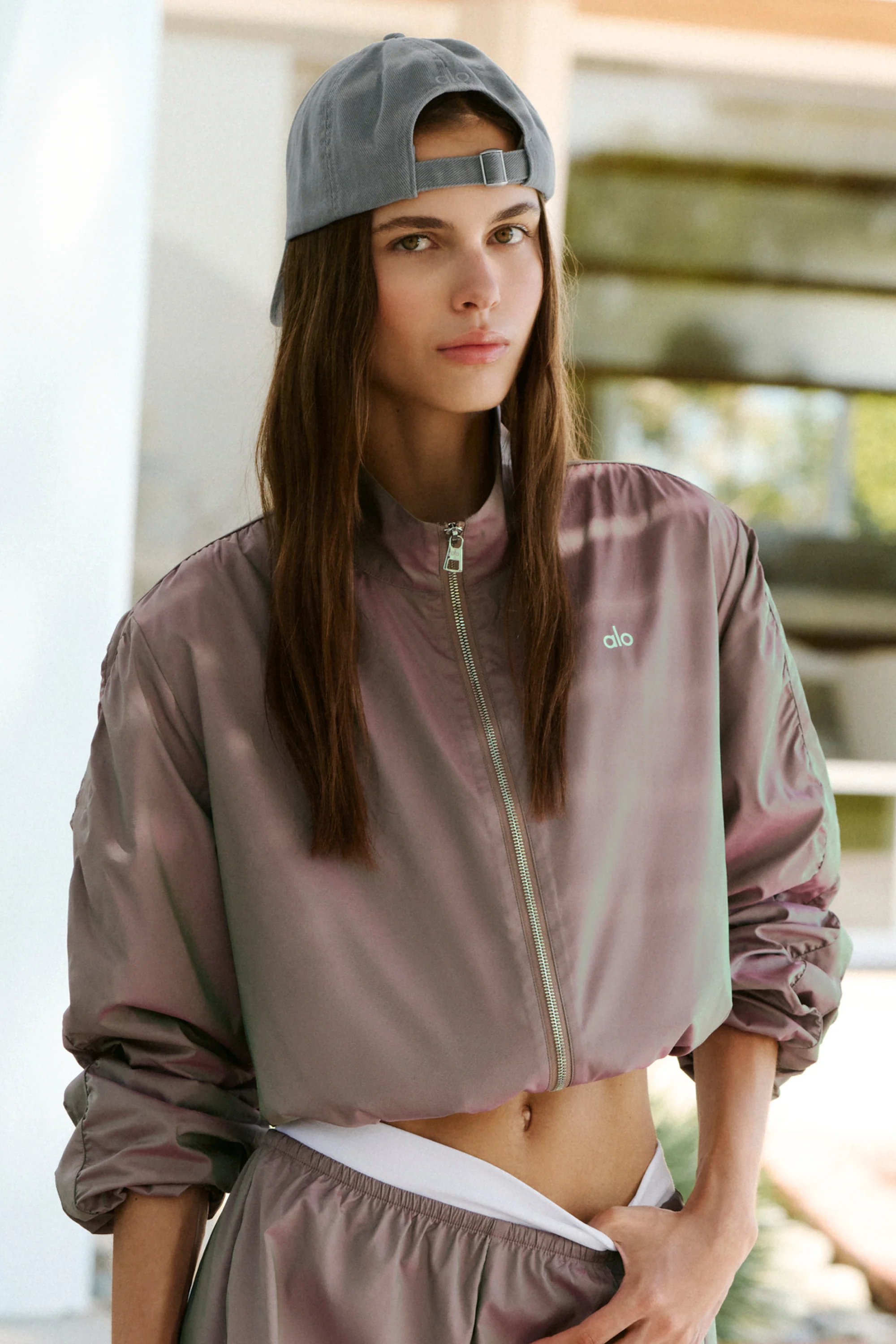 Prismatic Jacket 粉紅月光色女裝寬鬆版型拉鏈外套