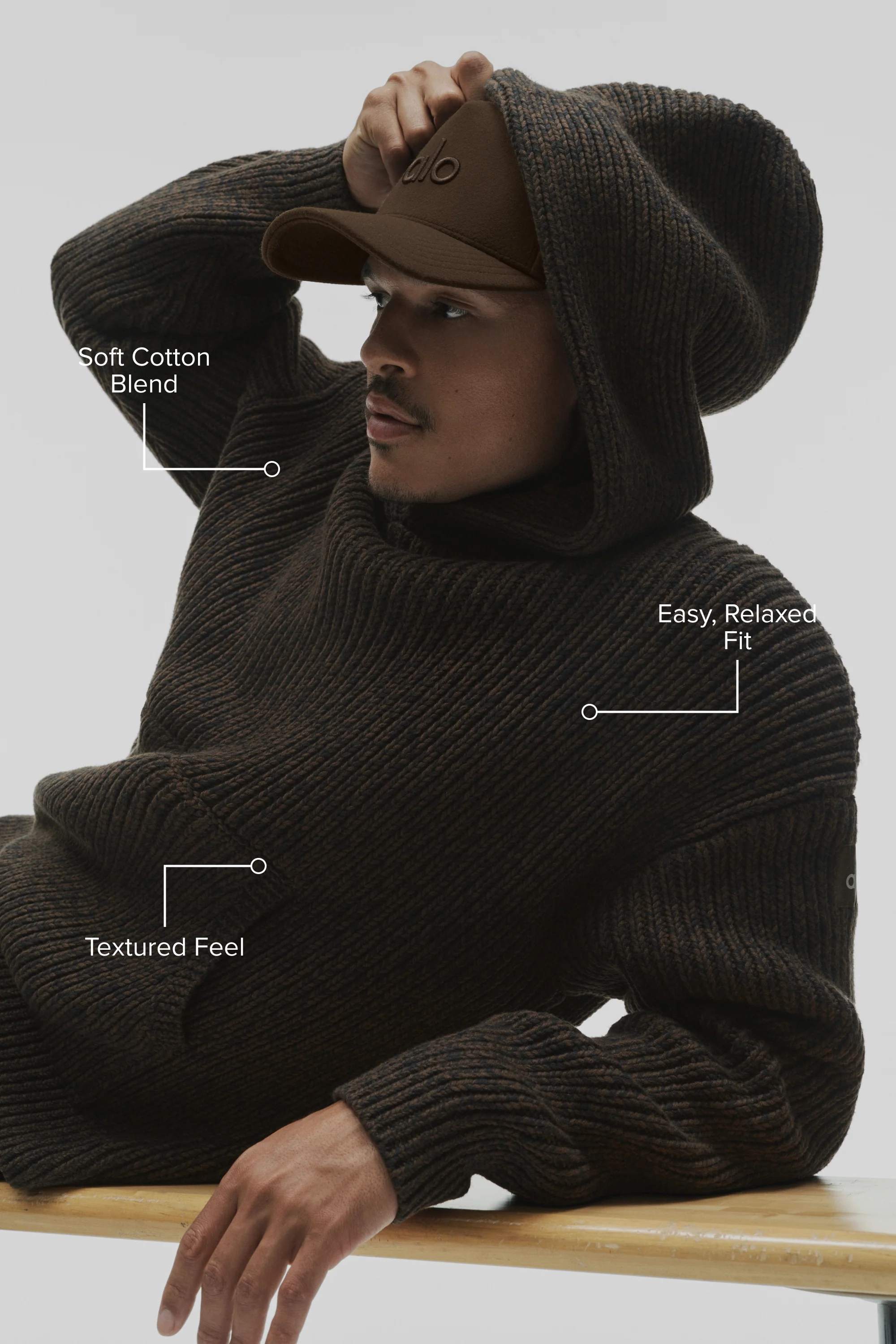 Chunky Knit Rewind Hoodie in Espresso Multi