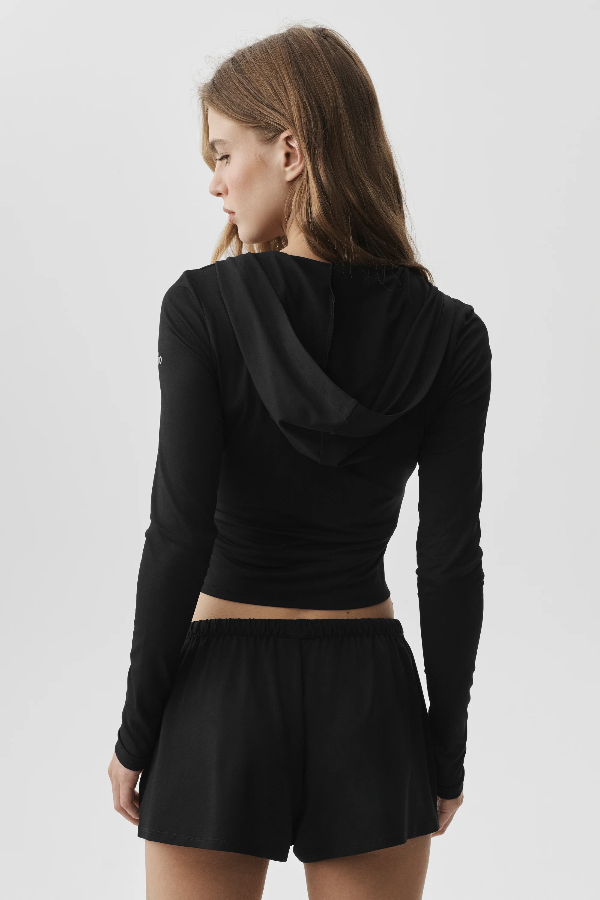 Alosoft Finesse Full Zip Fitted Hoodie in Black