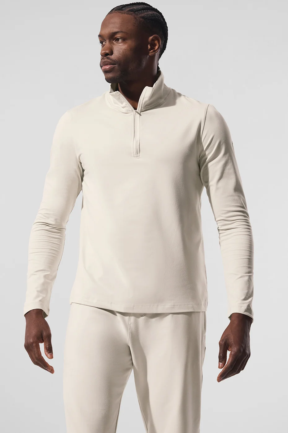 Pull col zippé 1/4 Conquer Reform manches longues homme Bone suédé