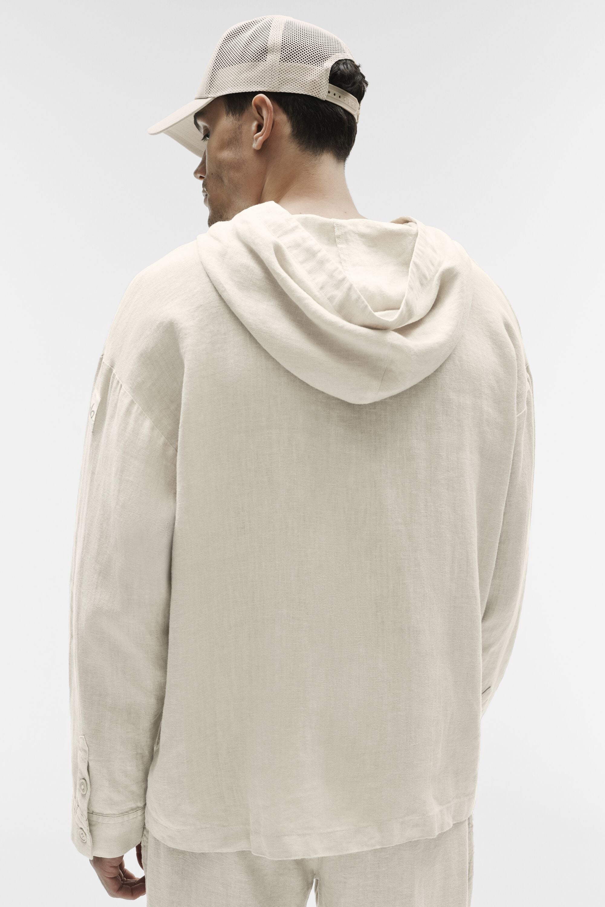 Linen Days Button Up Hoodie in Bone, Lightweight Linen Layer