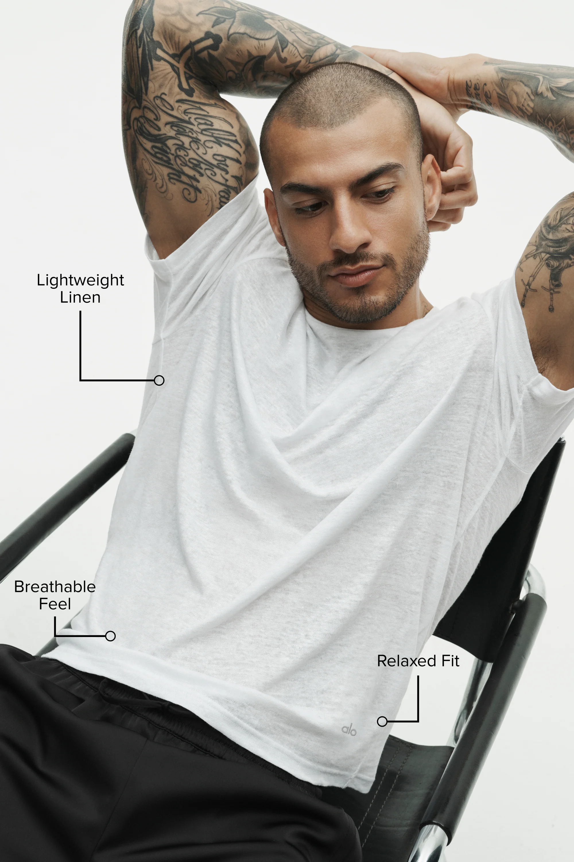 Aloyoga Linen Jersey Coastal Short Sleeve Tee in White