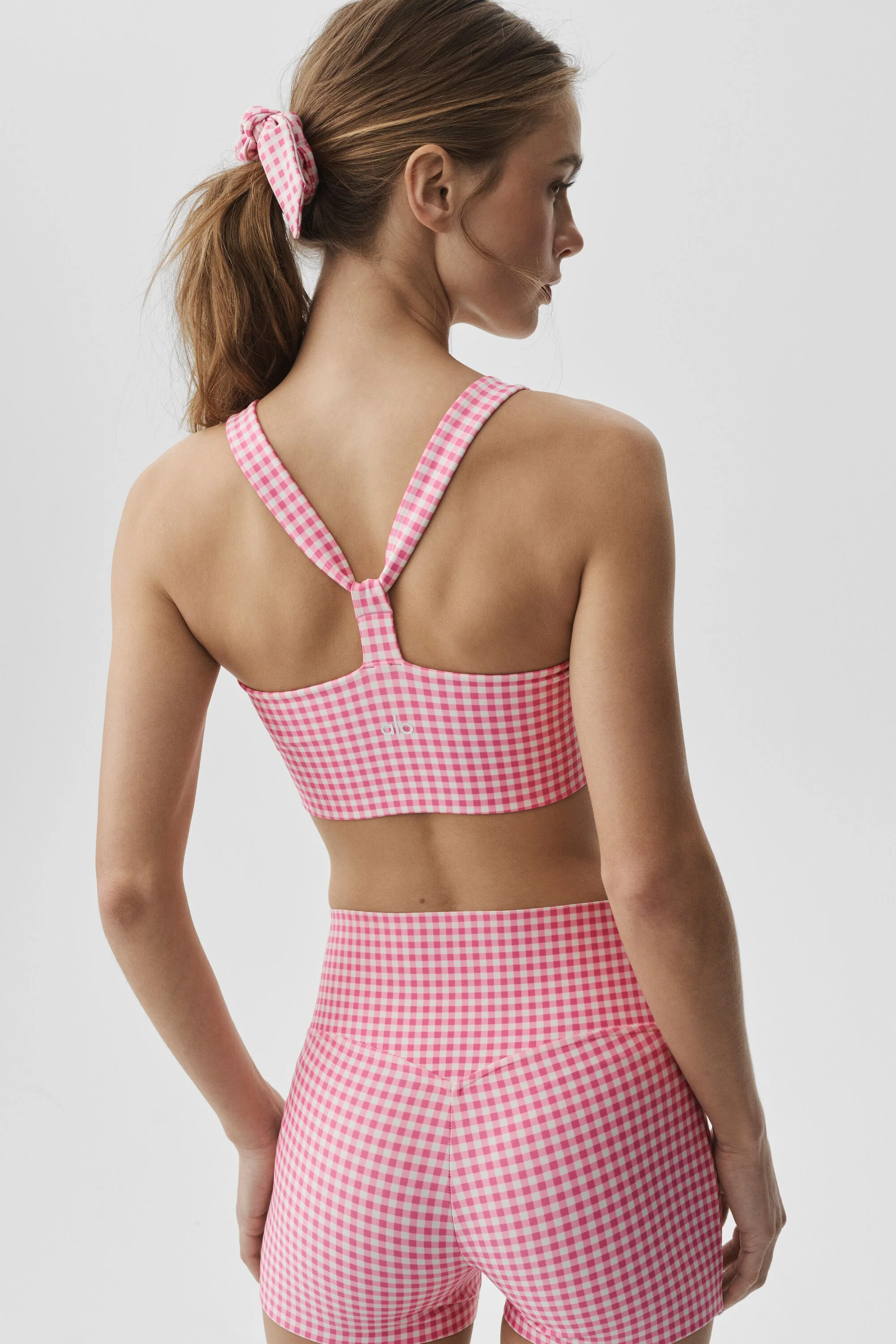 Airlift Gingham Sleek Bra Tank in Paradise Pink Gingham