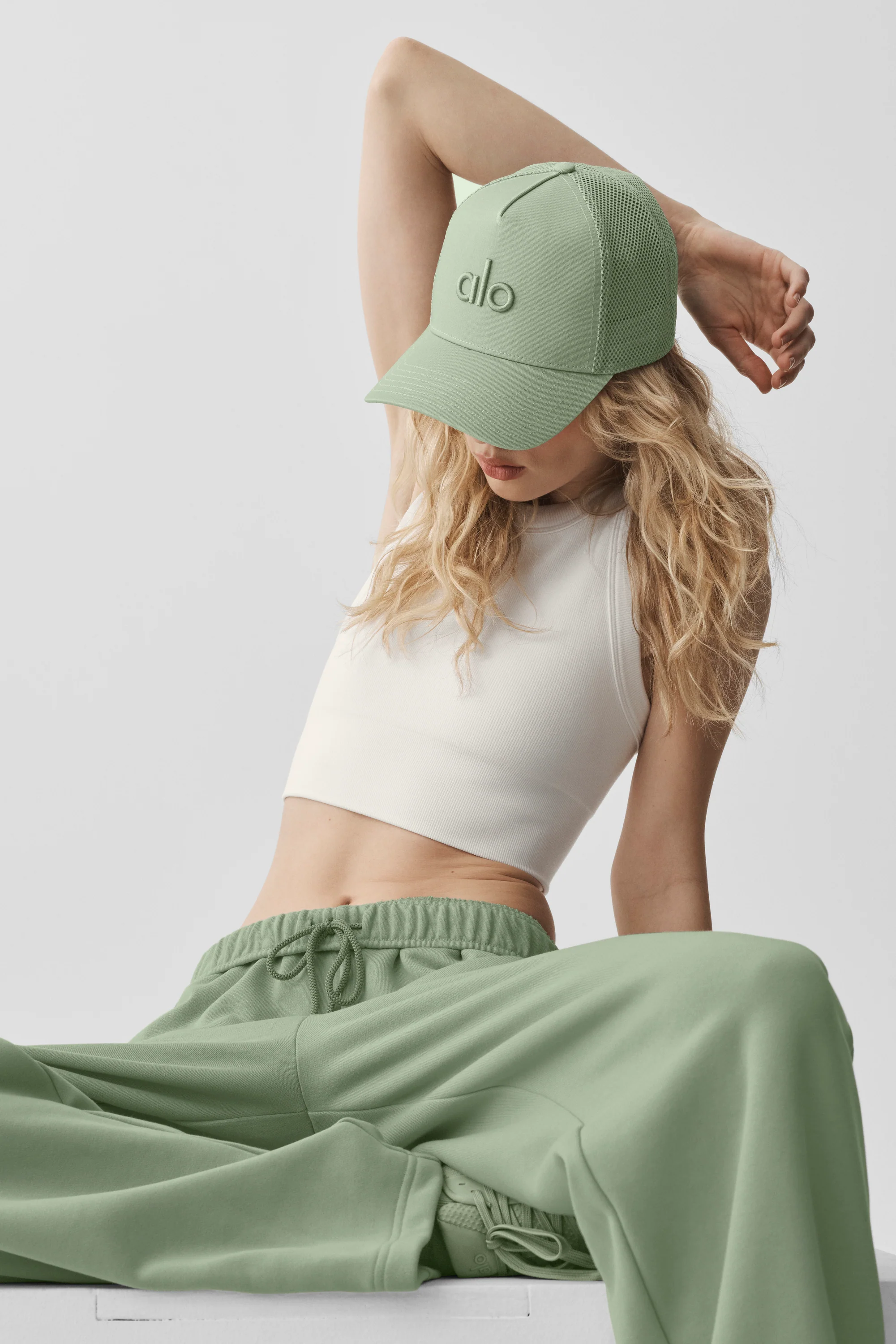 District Trucker Hat in Dune Grass with Embroidered Logo