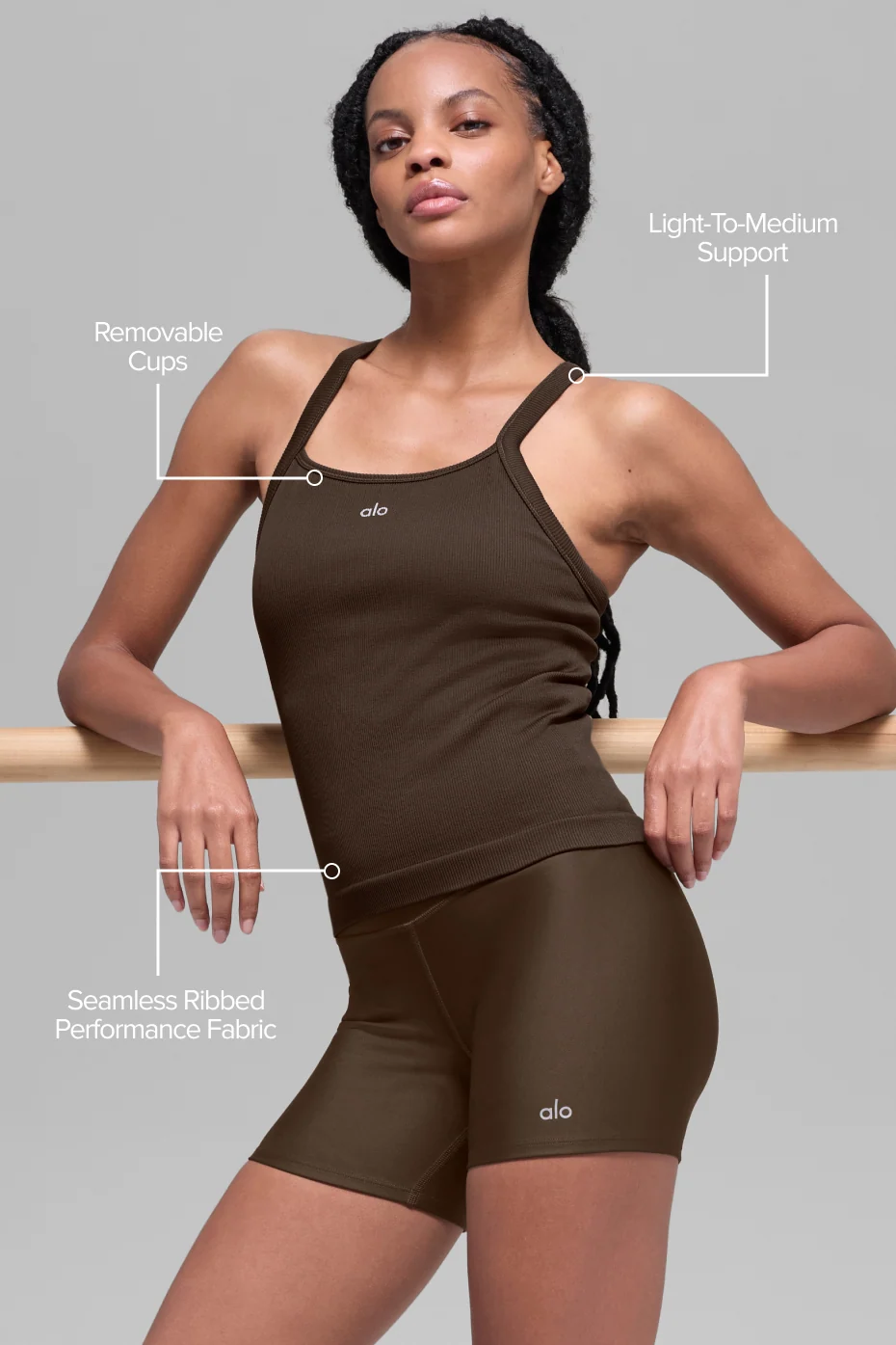 Seamless Ribbed Favorite Full Length Bra Tank in Espresso