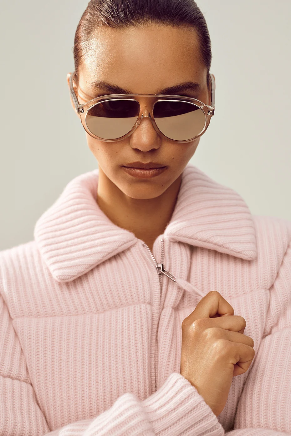 Cashmere Northstar Sweater Puffer in Frosted Pink with Quilted Knit