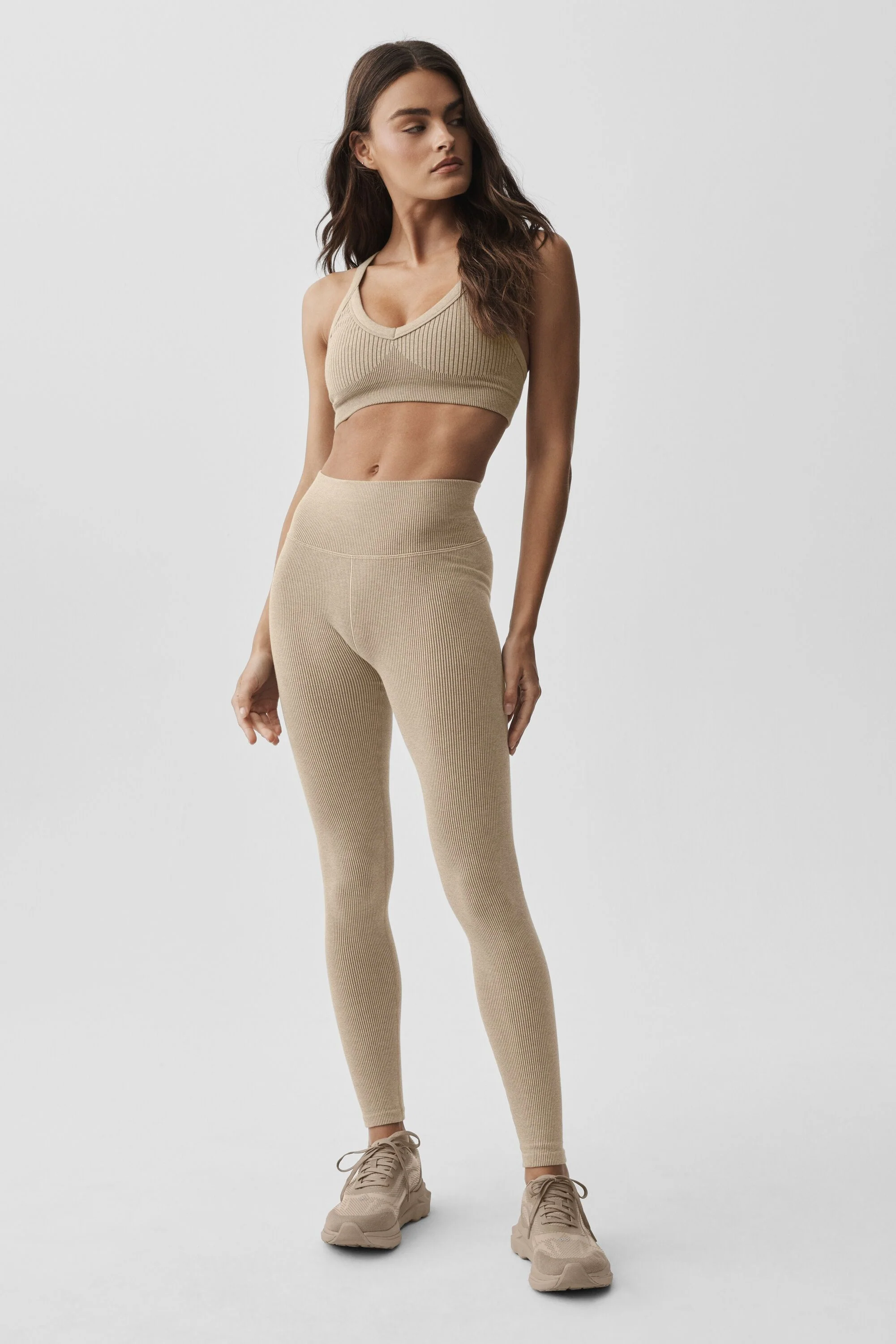 Seamless High-Waist Two Tone Rib Legging in Gravel Heather