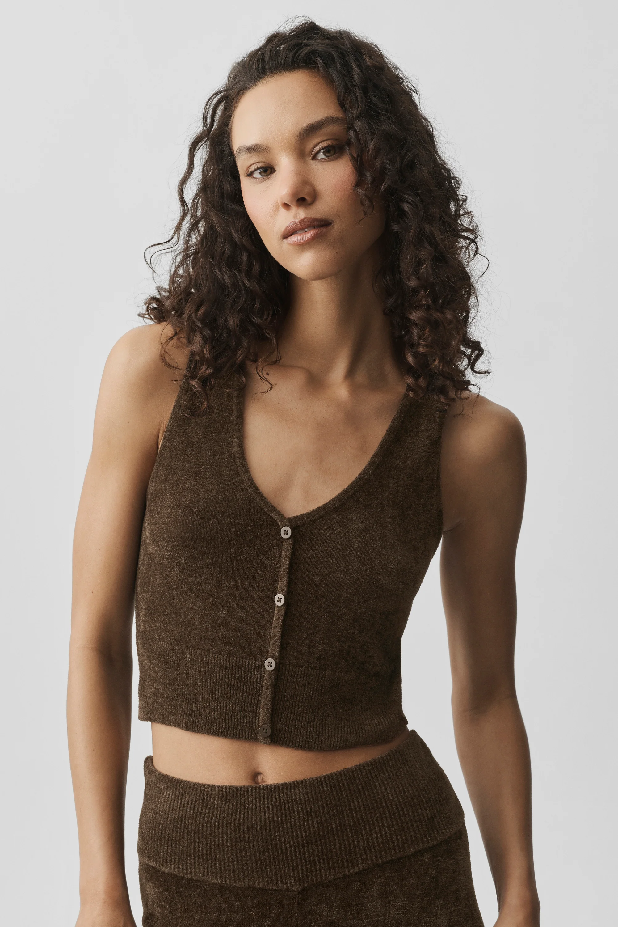 Micro Chenille Button-Down-Tanktop in Espresso