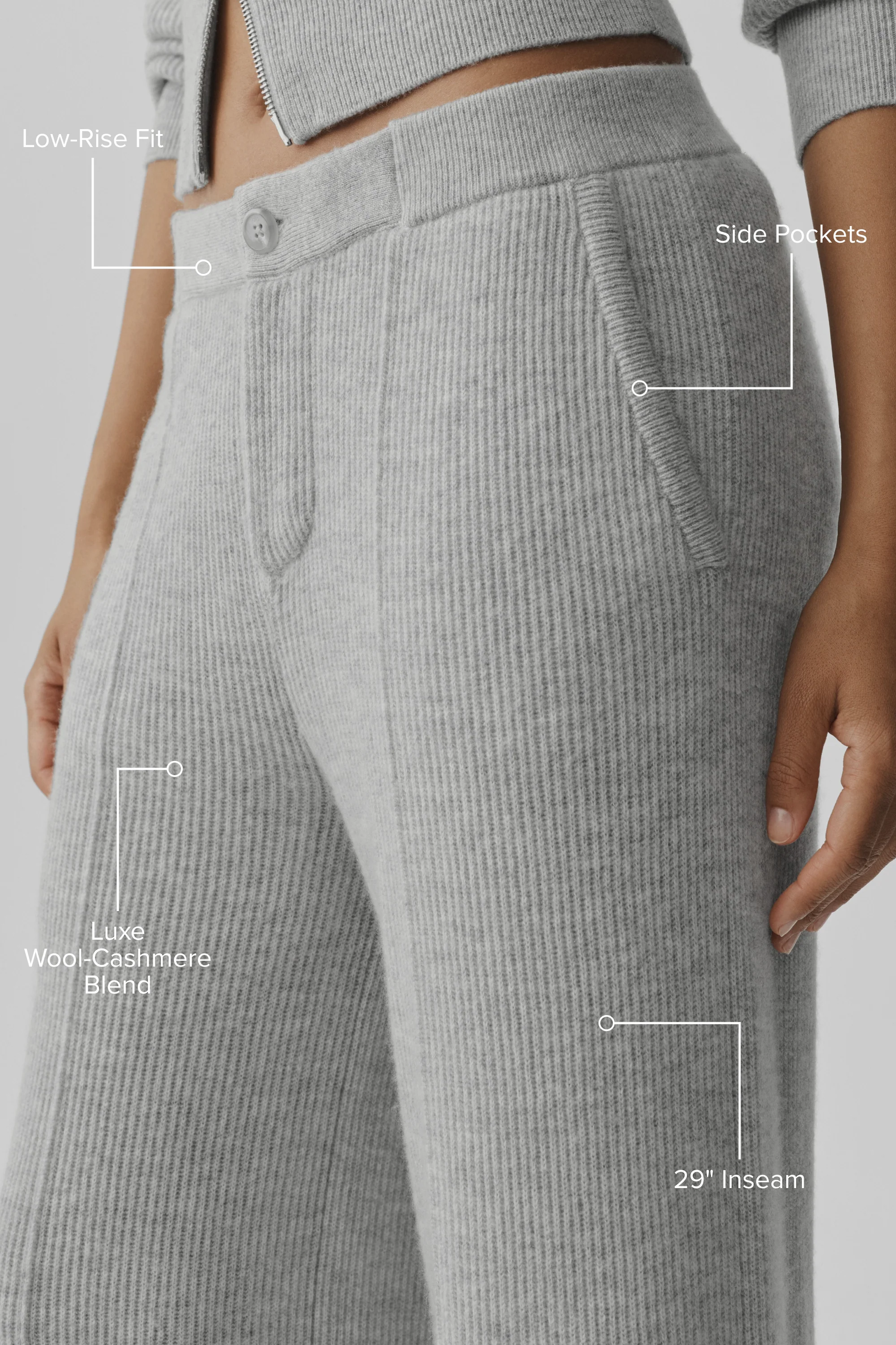 Cashmere Wool Low-Rise Harmony Trouser (Regular) in Athletic Heather Grey