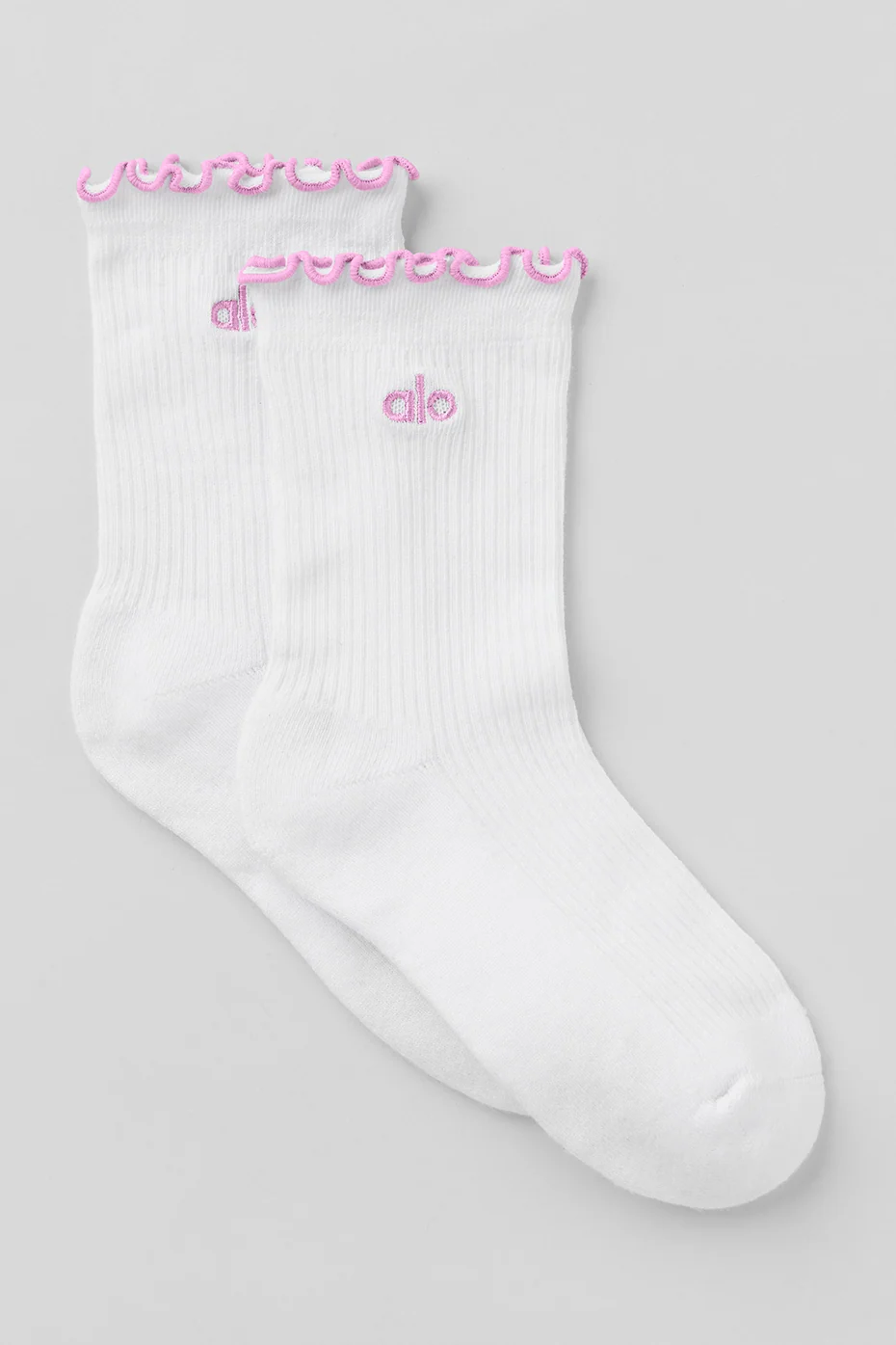 Women's Lettuce Edge Sock White and Candy Heart Pink Ruffled Trim