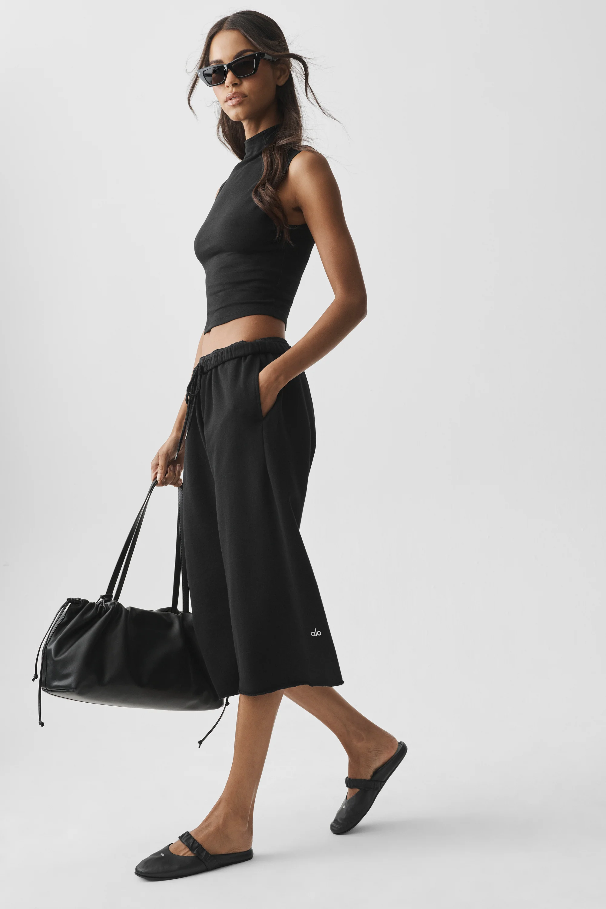 Chill Cutoff Sweatpant in Black, Relaxed Cotton Blend Fit