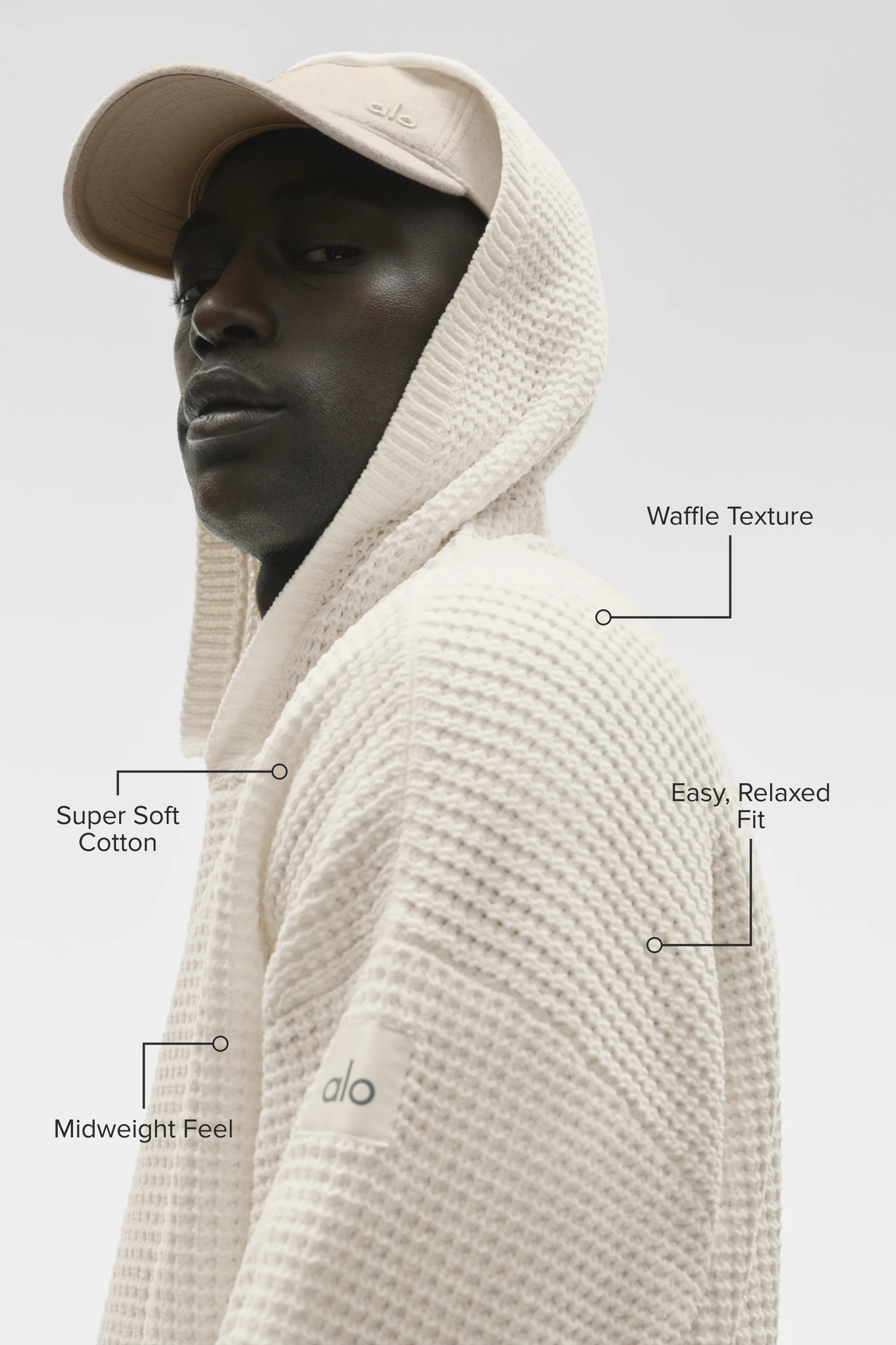 Waffle Chenille Edition Hoodie in Ivory with Relaxed Midweight Fit