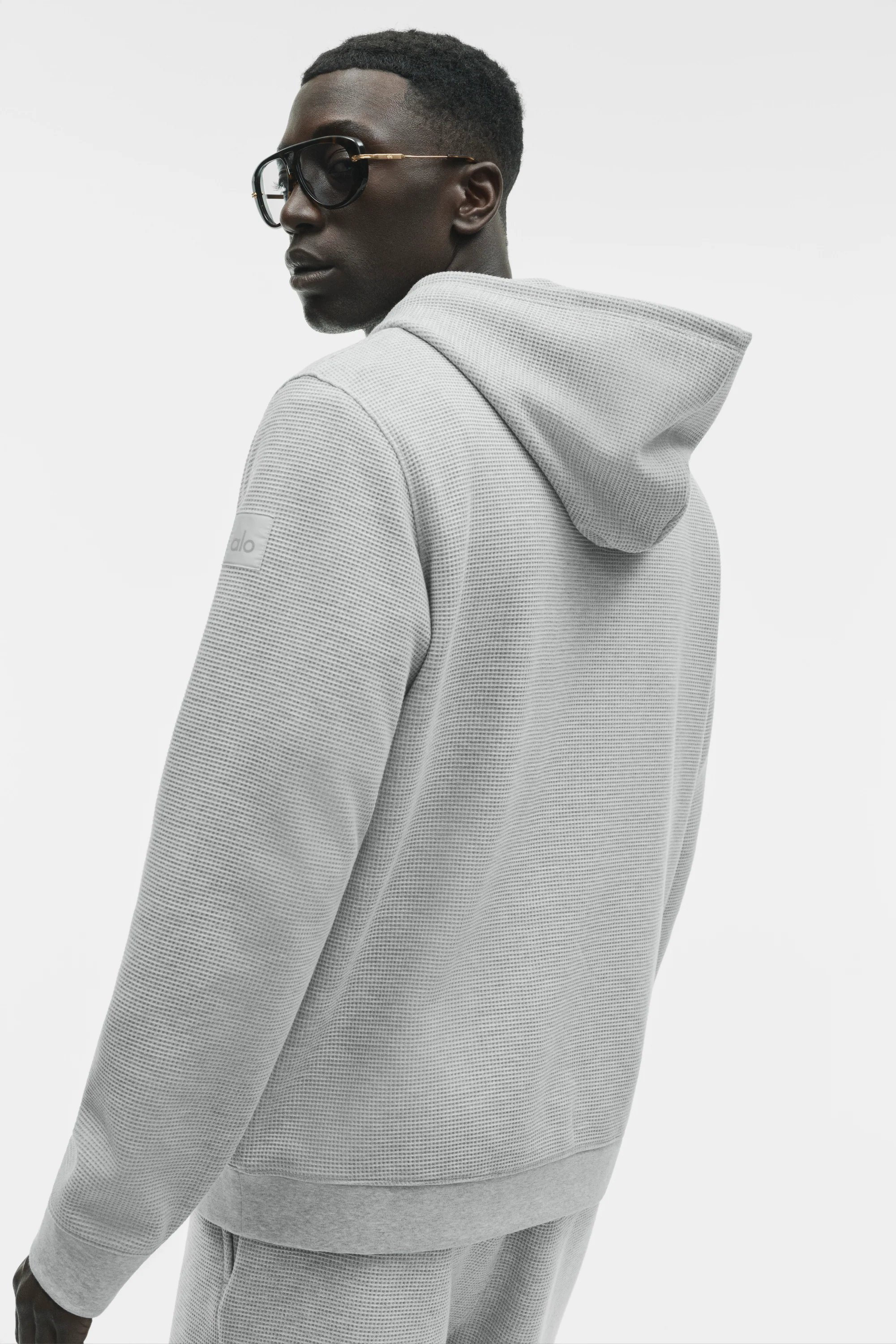 Waffle Lounge Hoodie in Athletic Heather Grey met Geribbelde Manchetten