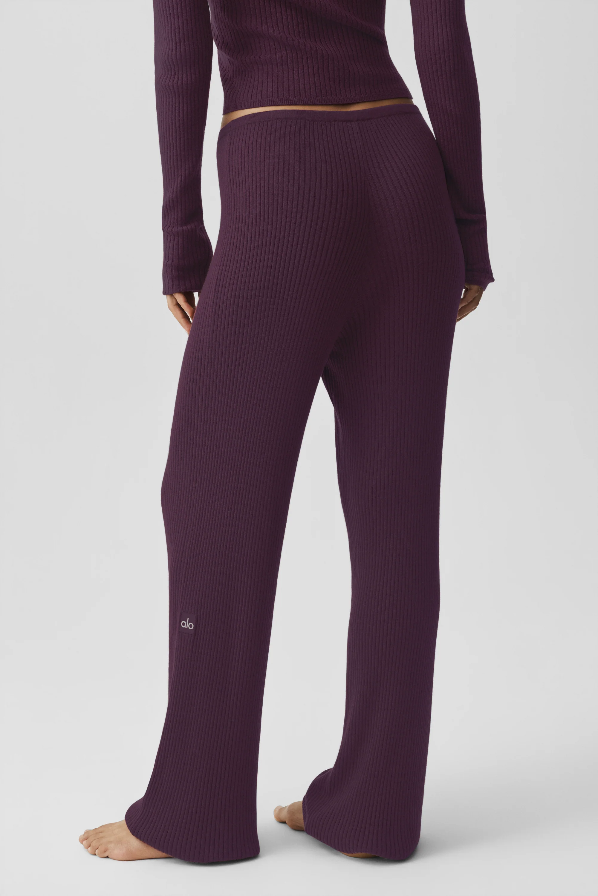 Sweater Knit Mid-Rise Unwind Wide Leg Pant in Rich Bordeaux